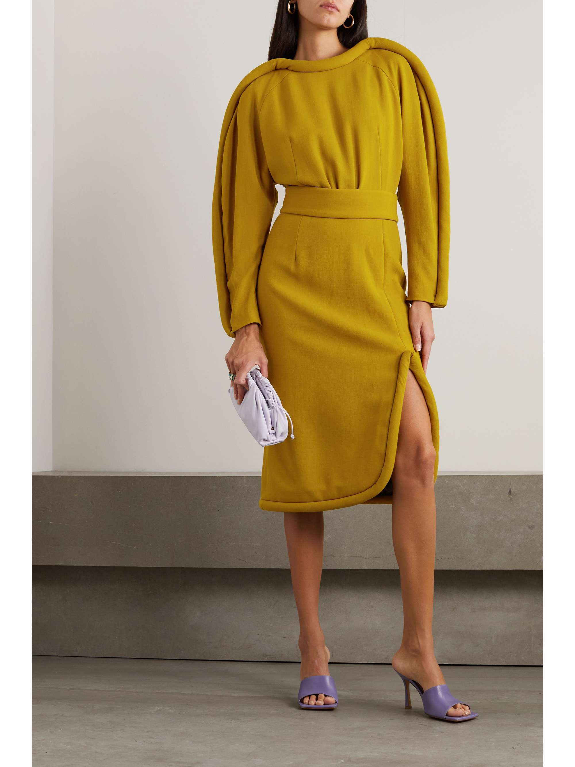 DRIES VAN NOTEN Doyal 褶裥羊毛中长连衣裙