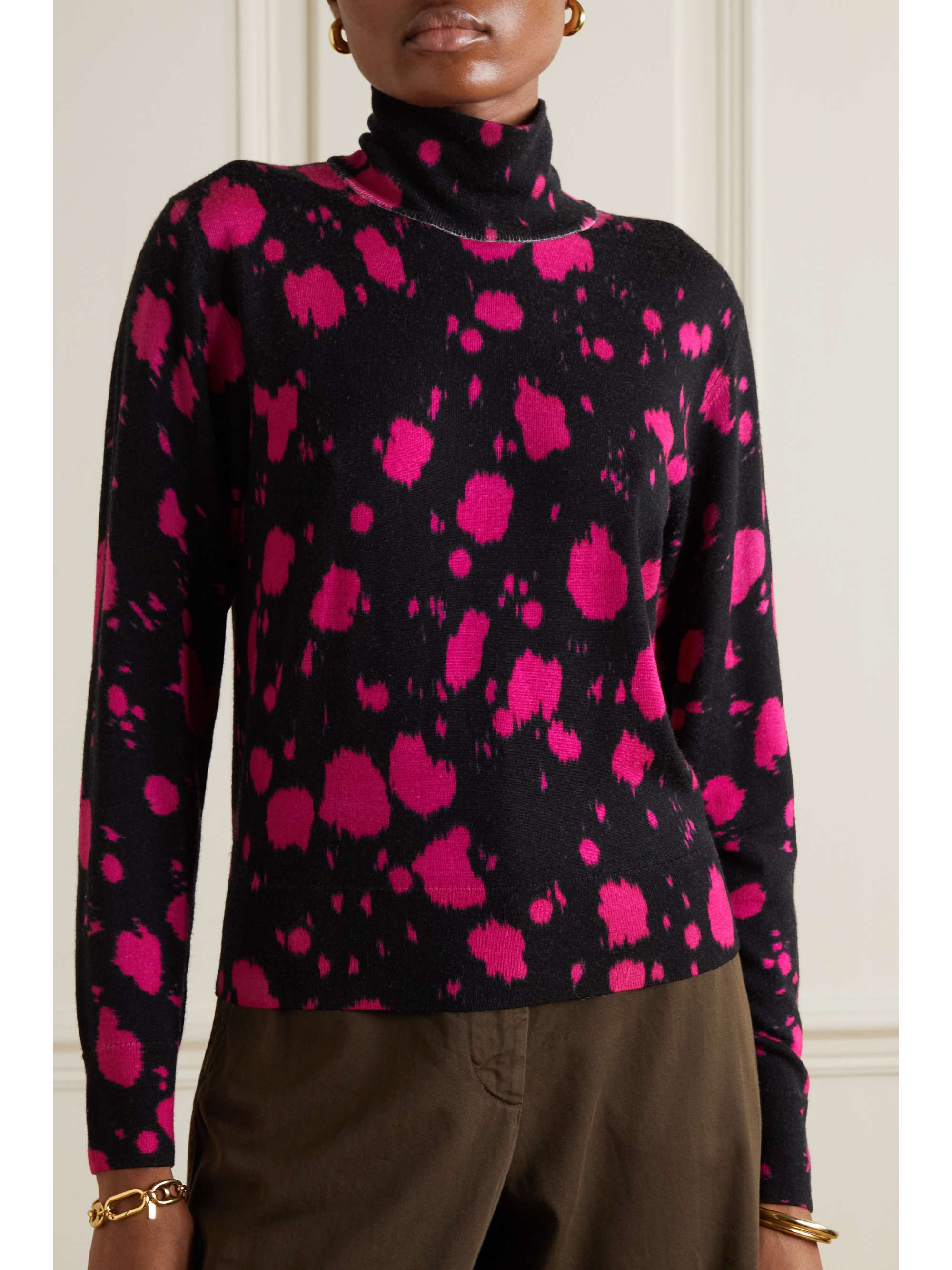 Dries Van Noten - Printed Wool Turtleneck Sweater - Pink - Medium - Net A Porter