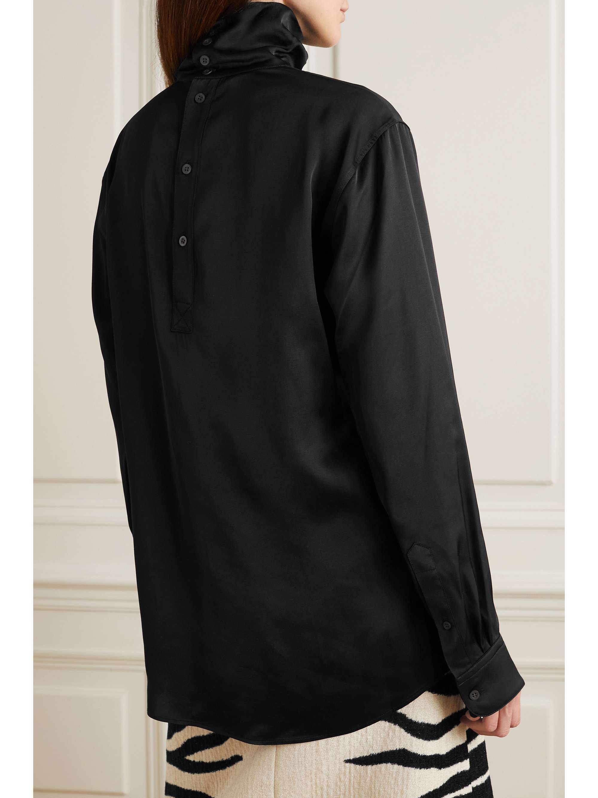 Black Satin turtleneck blouse | DRIES 