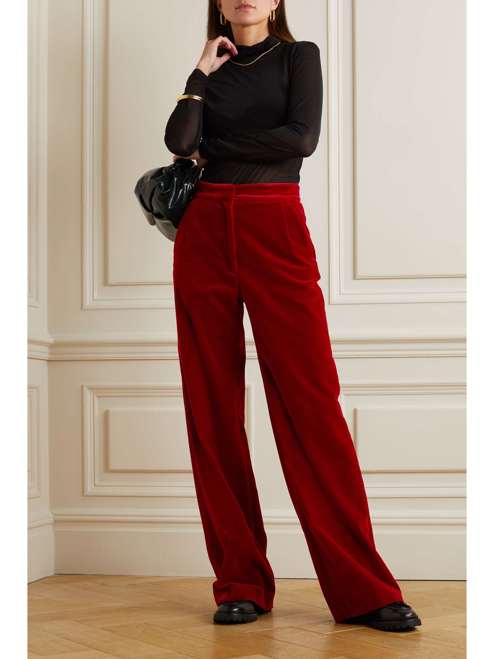 red wide leg pants