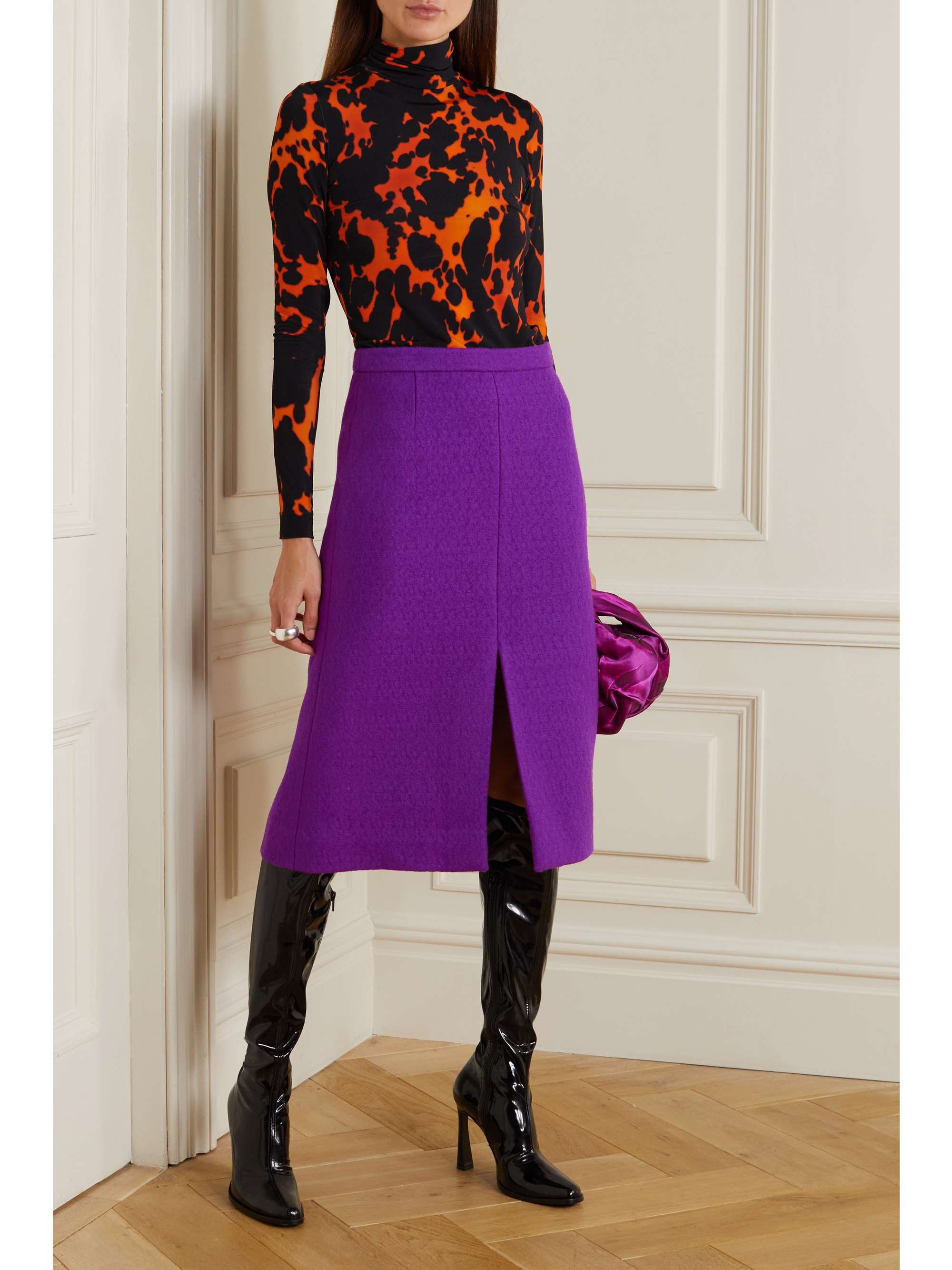 DRIES VAN NOTEN Shea woolblend felt midi skirt NETAPORTER