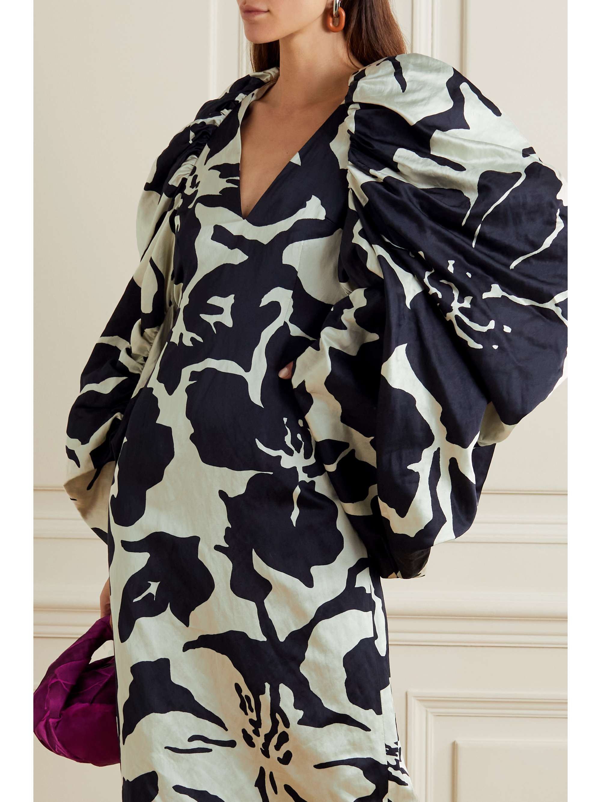 DRIES VAN NOTEN Gathered floral-print satin gown