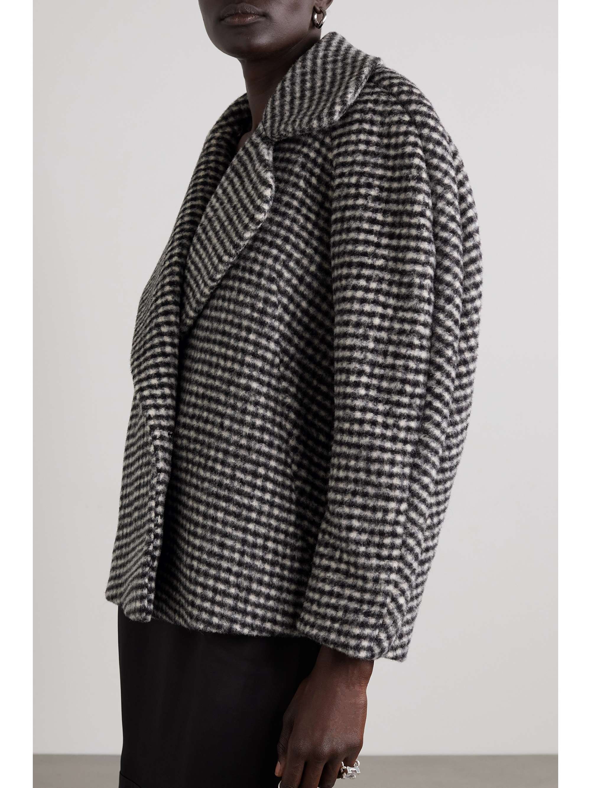 Oversized checked wool-blend coat