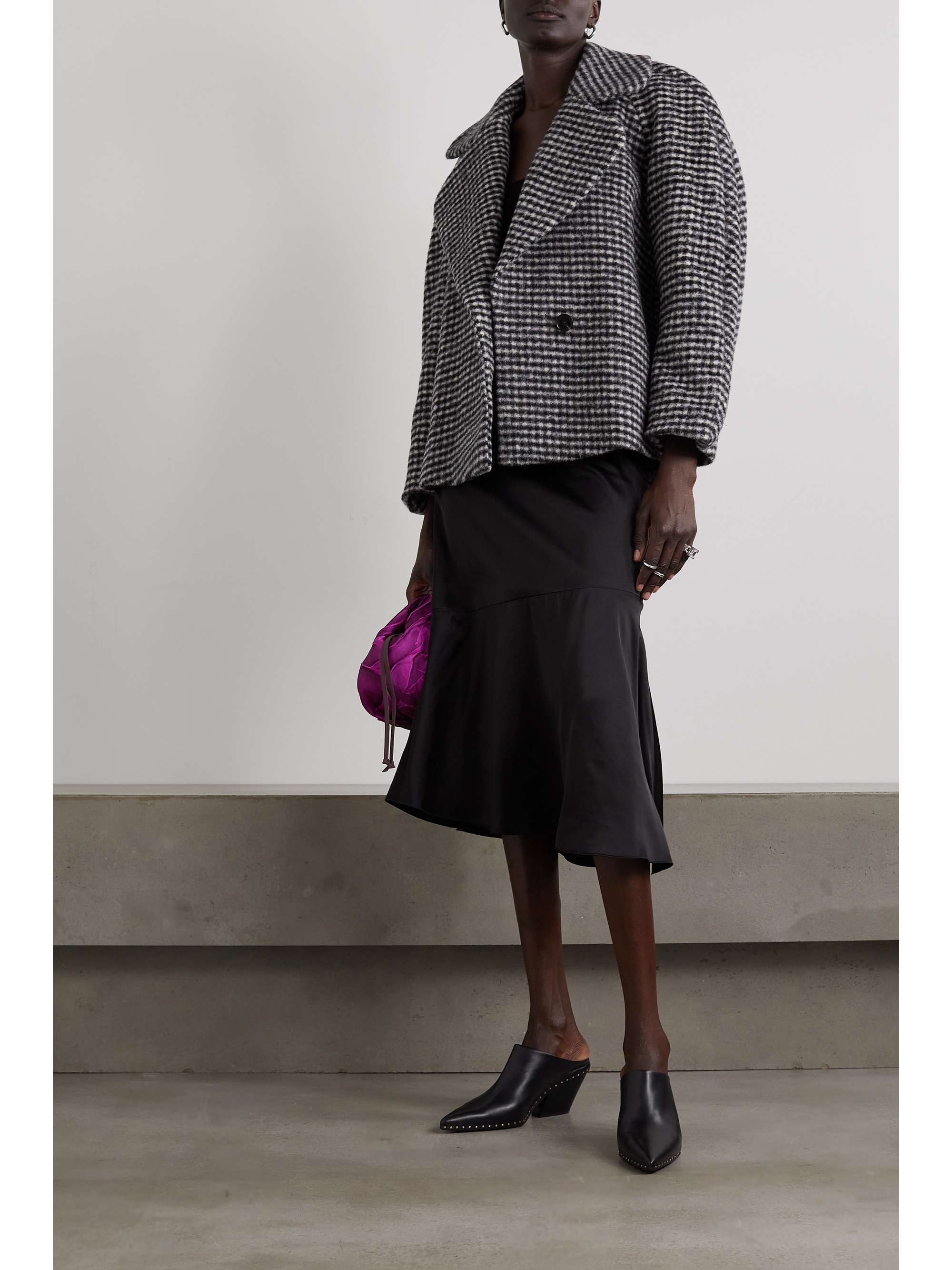 Oversized checked wool-blend coat