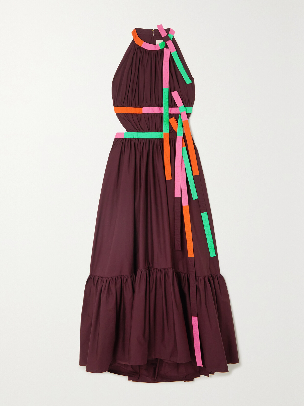 Roksanda Niesha Open-back Bow-detailed Tiered Cotton Midi Dress In Burgundy