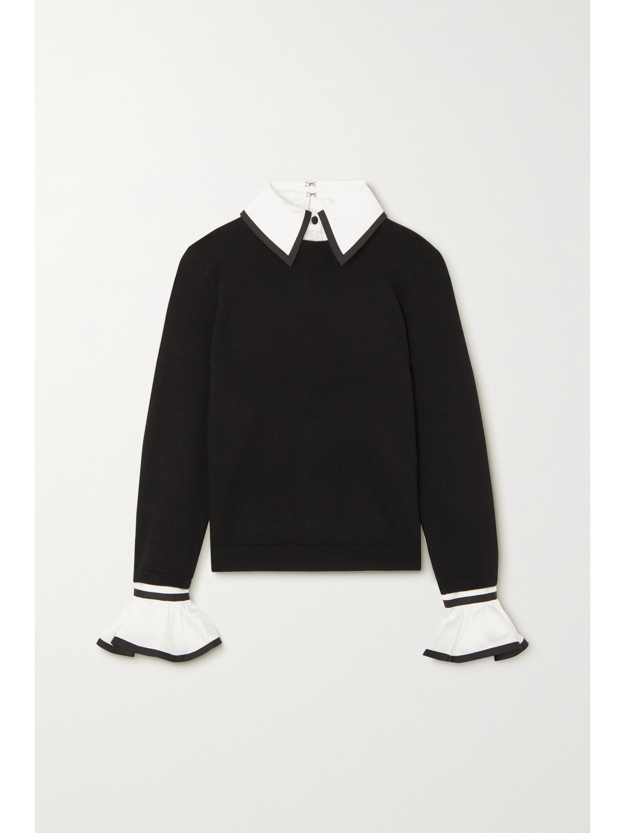 ALICE AND OLIVIA JUSTINA POPLIN-TRIMMED STRETCH-WOOL SWEATER