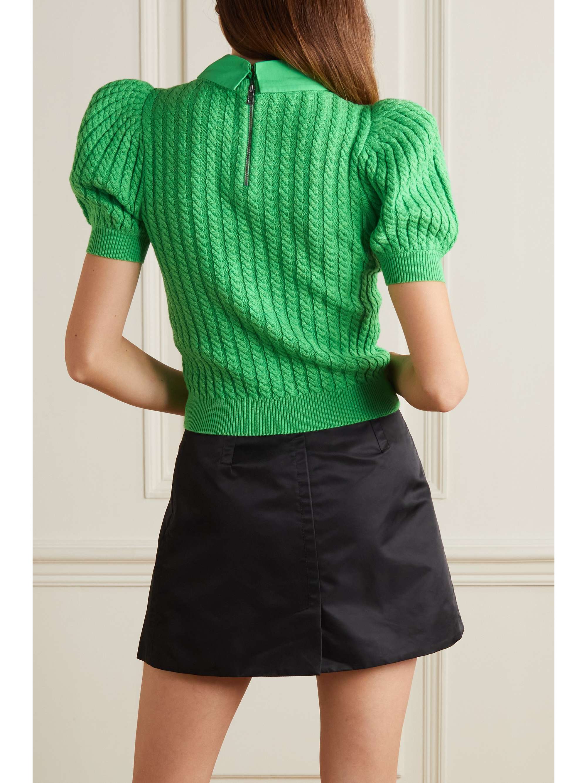 ALICE + OLIVIA Chase poplin-trimmed cable-knit sweater | NET-A-PORTER