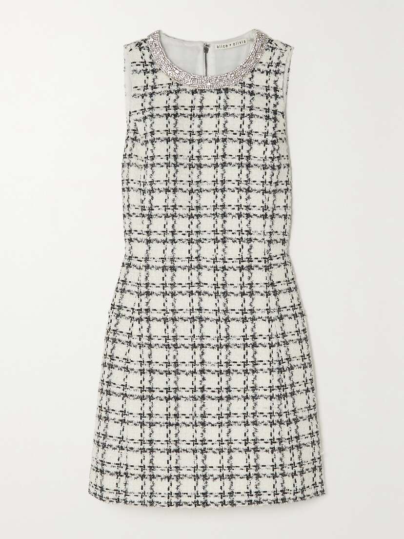 Alice + Olivia Clyde Crystal-embellished Checked Tweed Mini Dress
