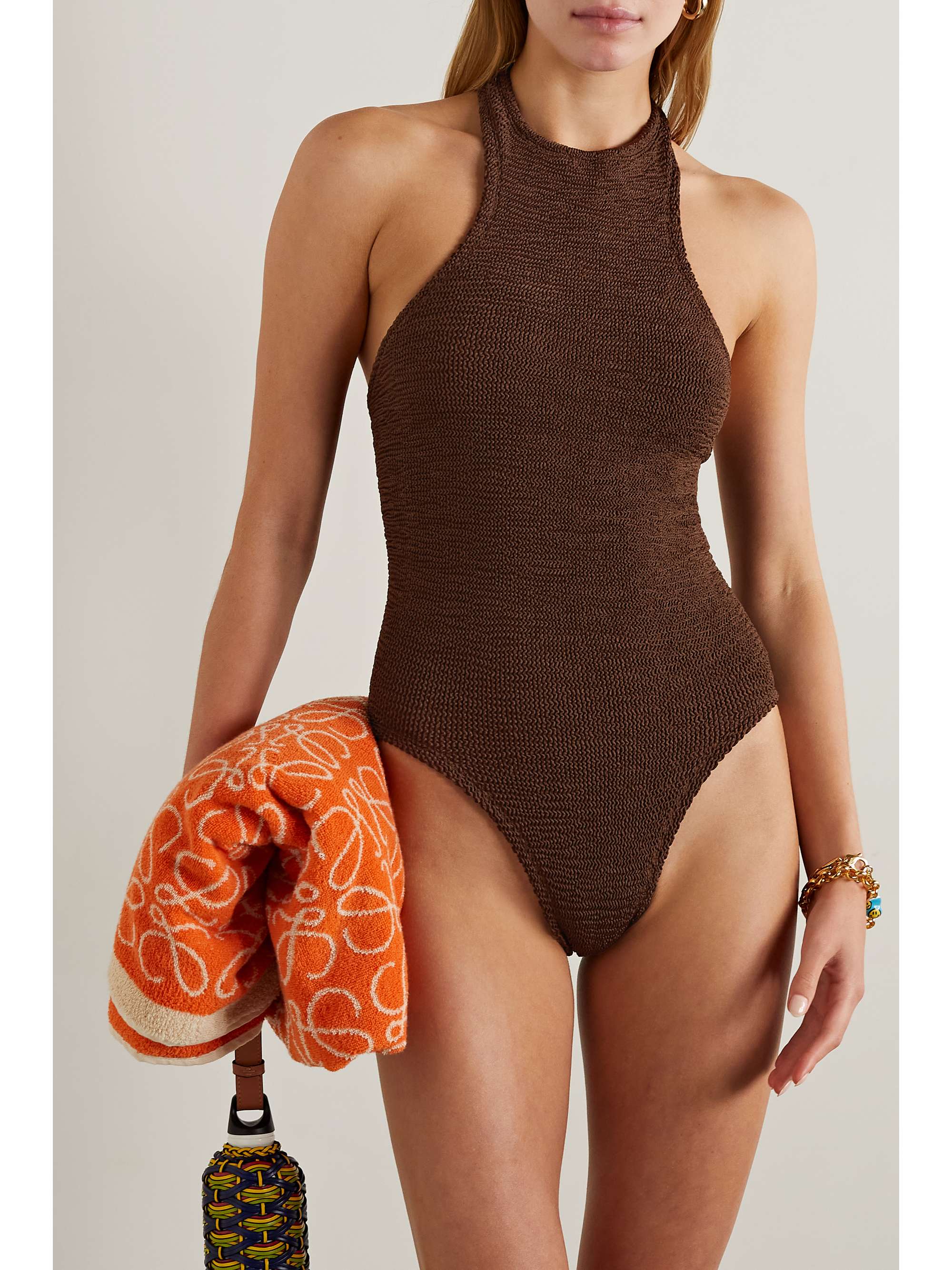 HUNZA G + NET SUSTAIN Polly seersucker halterneck swimsuit