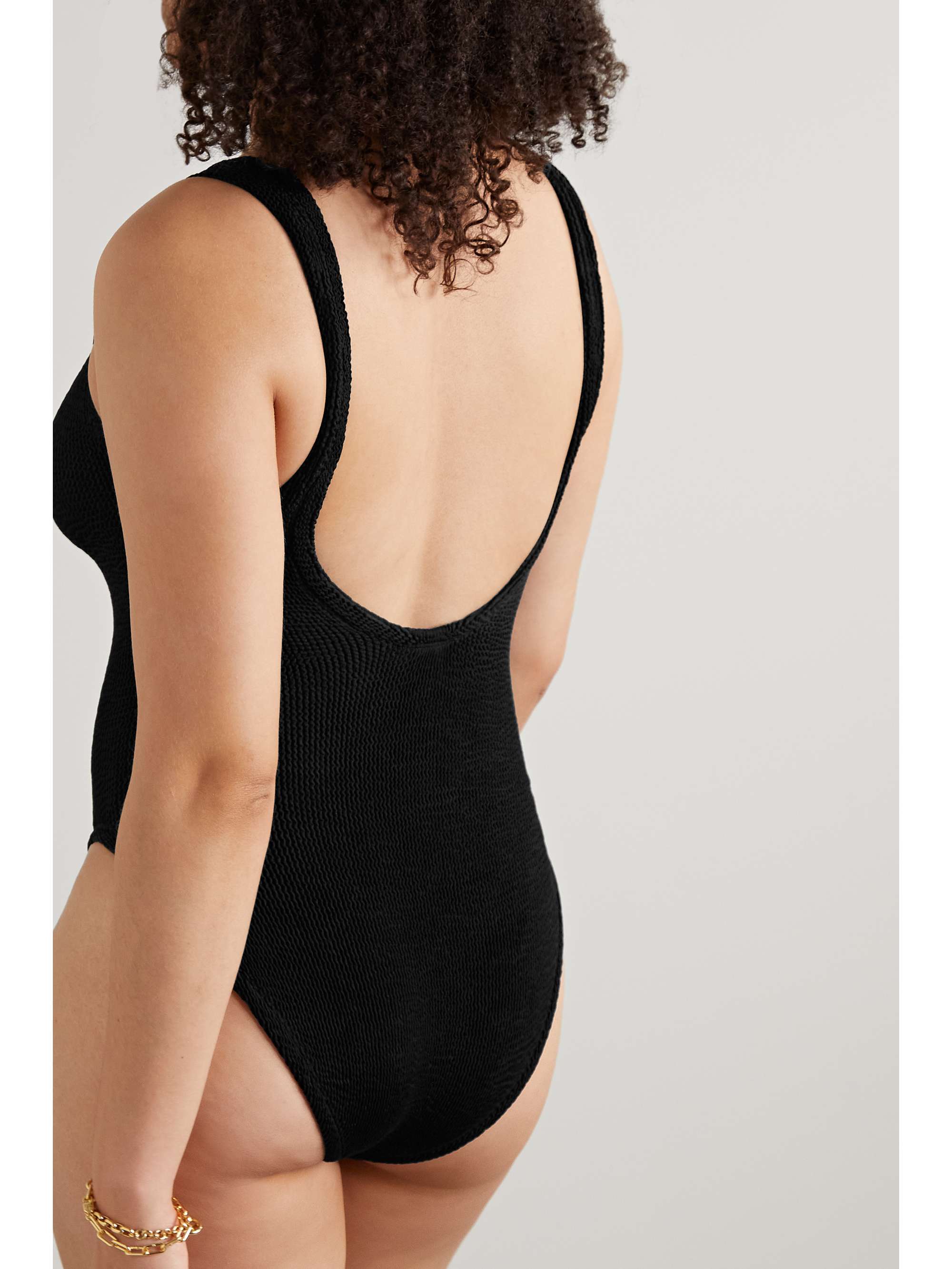 HUNZA G + NET SUSTAIN Domino embellished metallic seersucker swimsuit