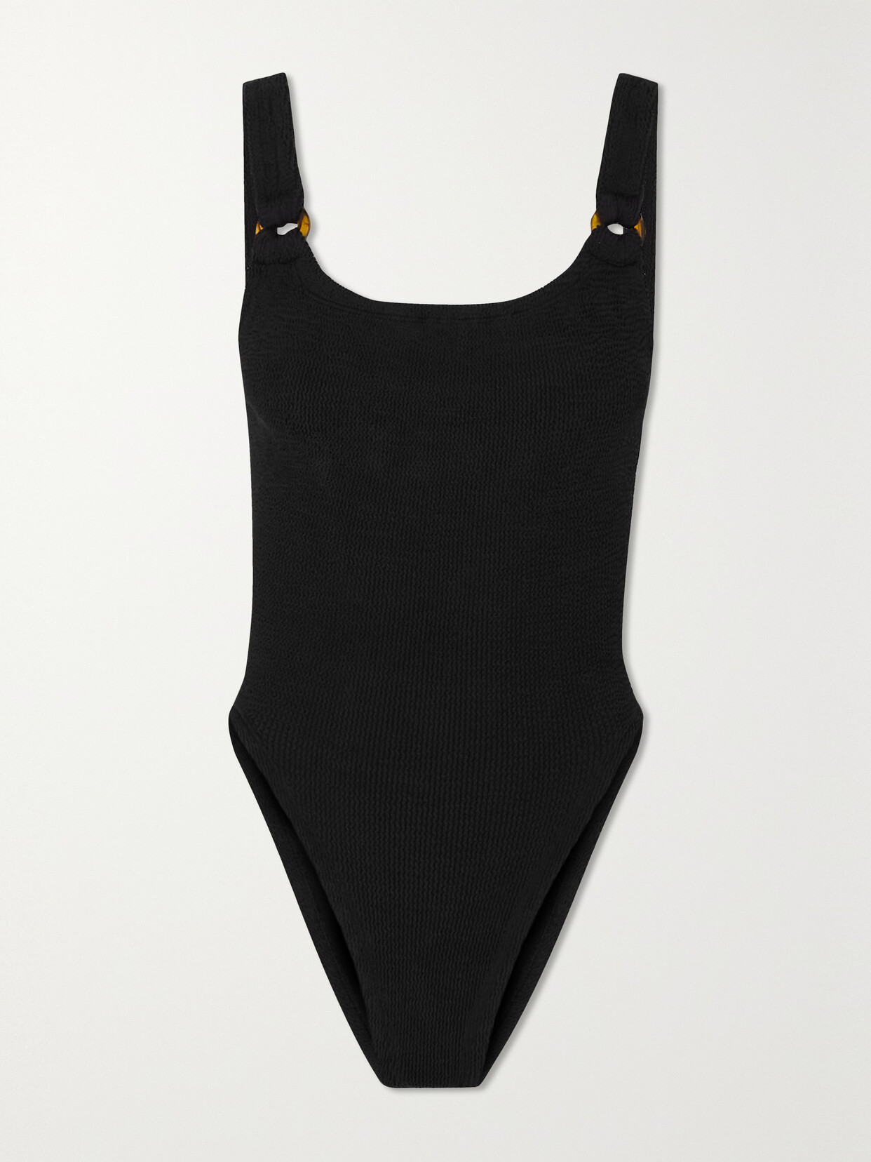 Hunza G - + Net Sustain Domino Embellished Seersucker Swimsuit - Black