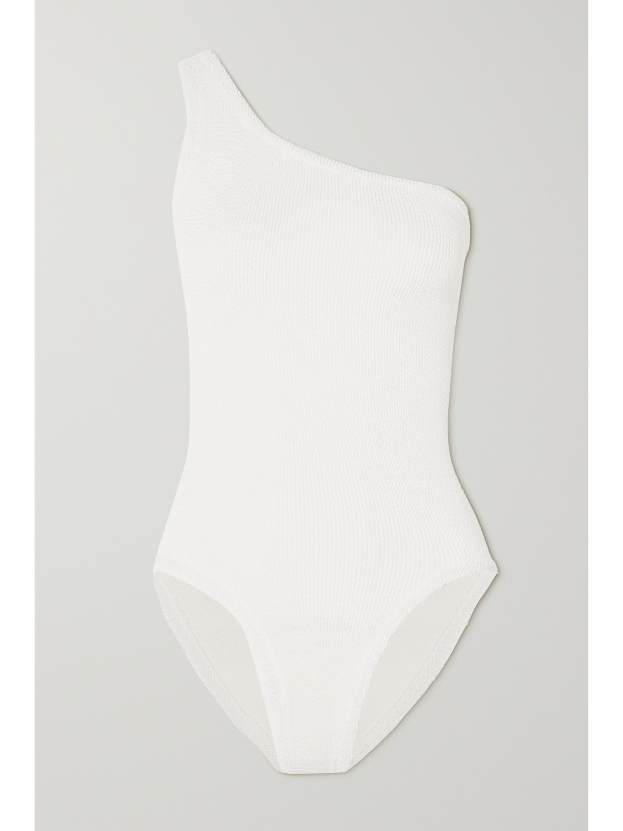 HUNZA G + NET SUSTAIN NANCY ONE-SHOULDER SEERSUCKER SWIMSUIT