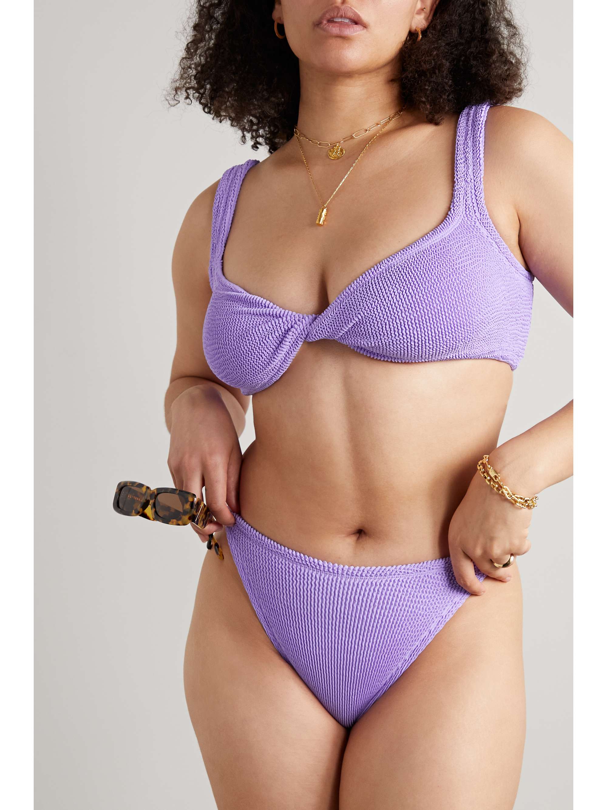 HUNZA G + NET SUSTAIN Juno twist-front seersucker bikini
