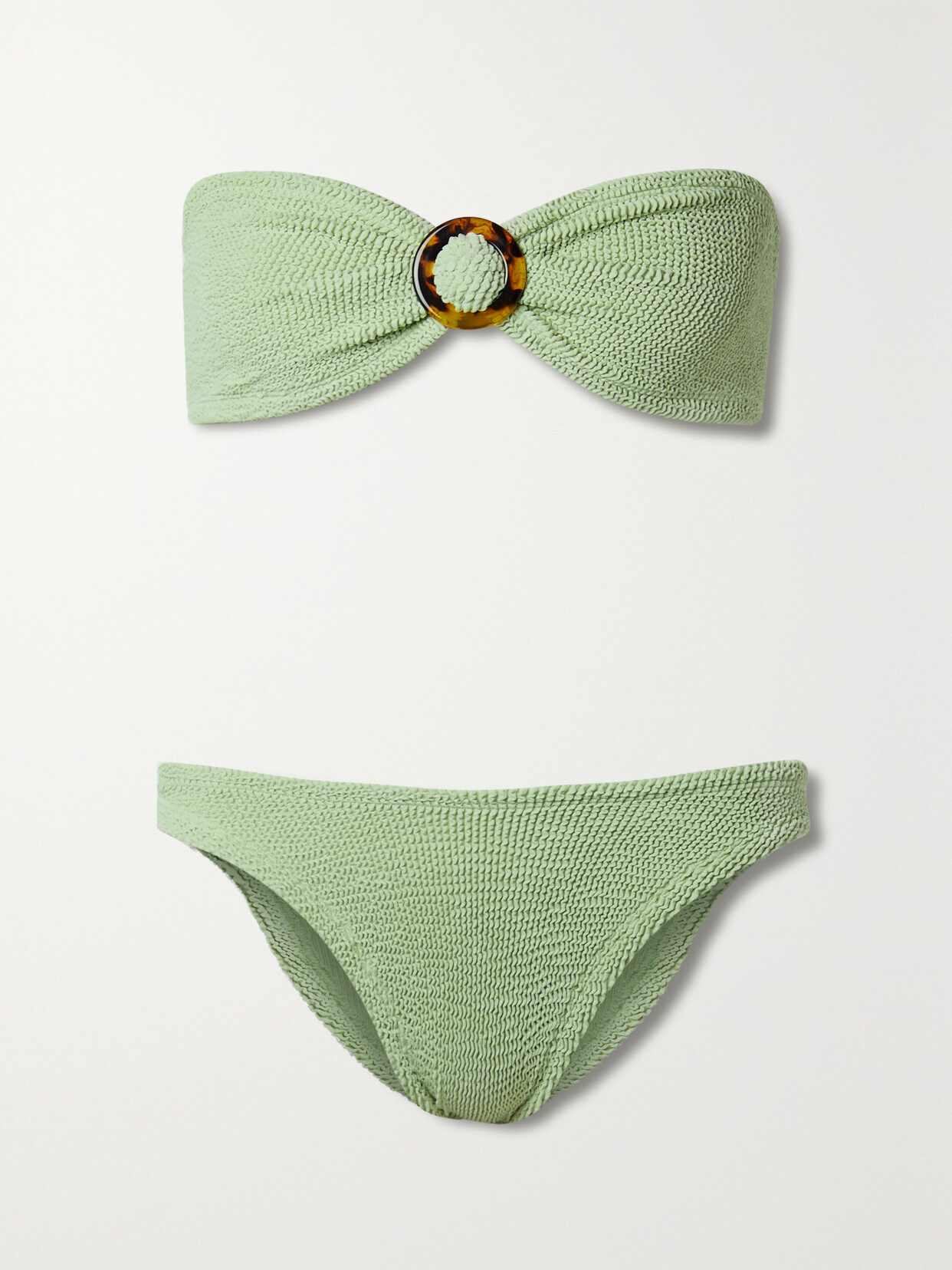 Hunza G - + Net Sustain Flora Embellished Seersucker Bandeau Bikini - Green