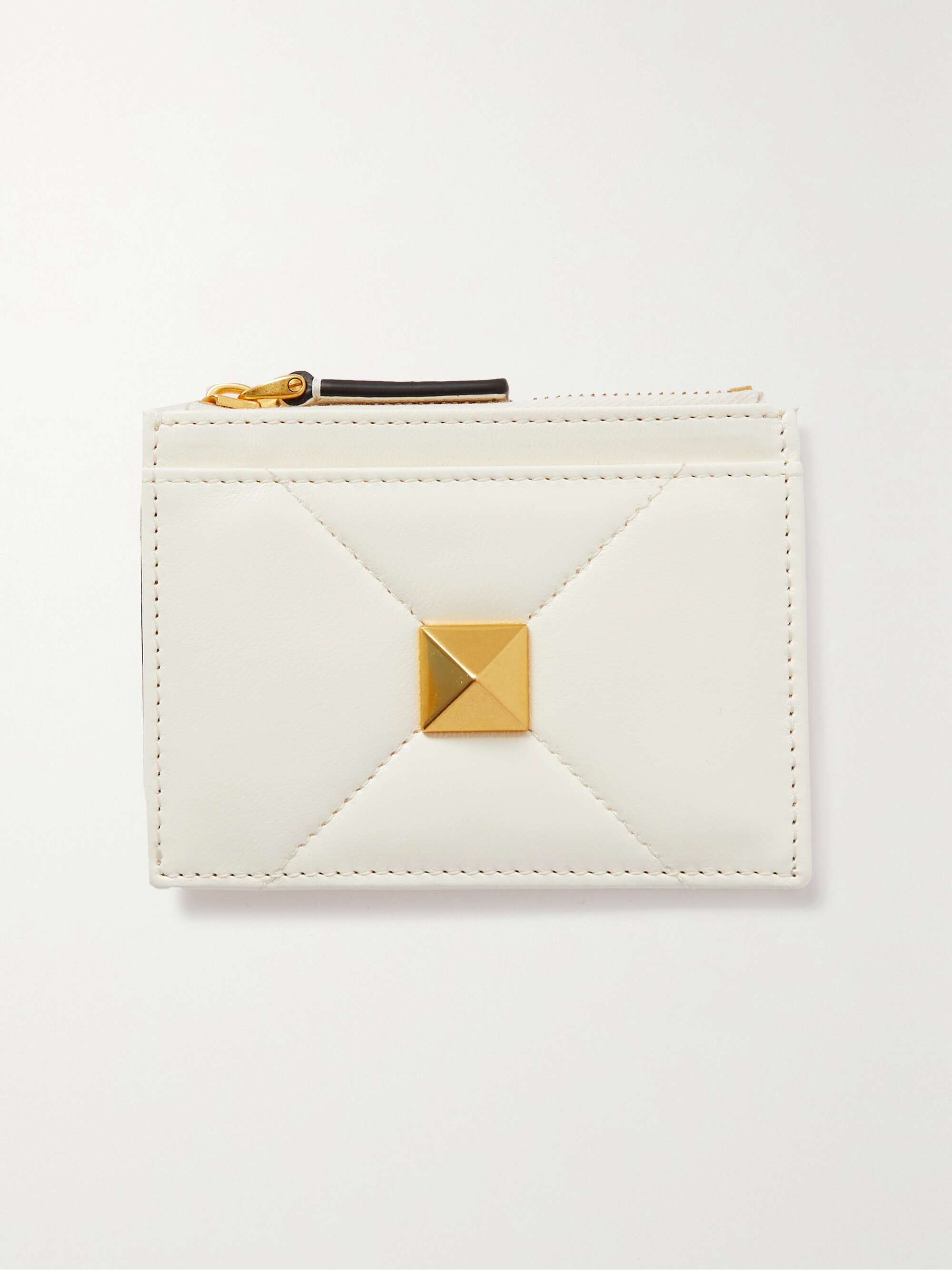 Ivory Valentino Garavani Roman Stud leather cardholder | VALENTINO |  NET-A-PORTER