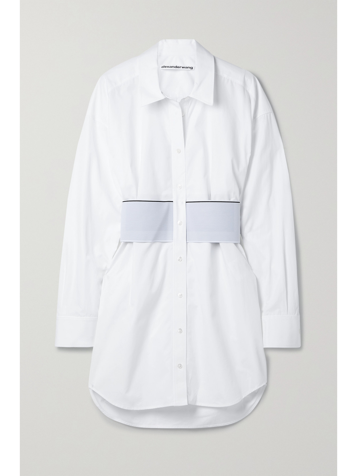 ALEXANDER WANG JACQUARD-TRIMMED COTTON-POPLIN MINI SHIRT DRESS