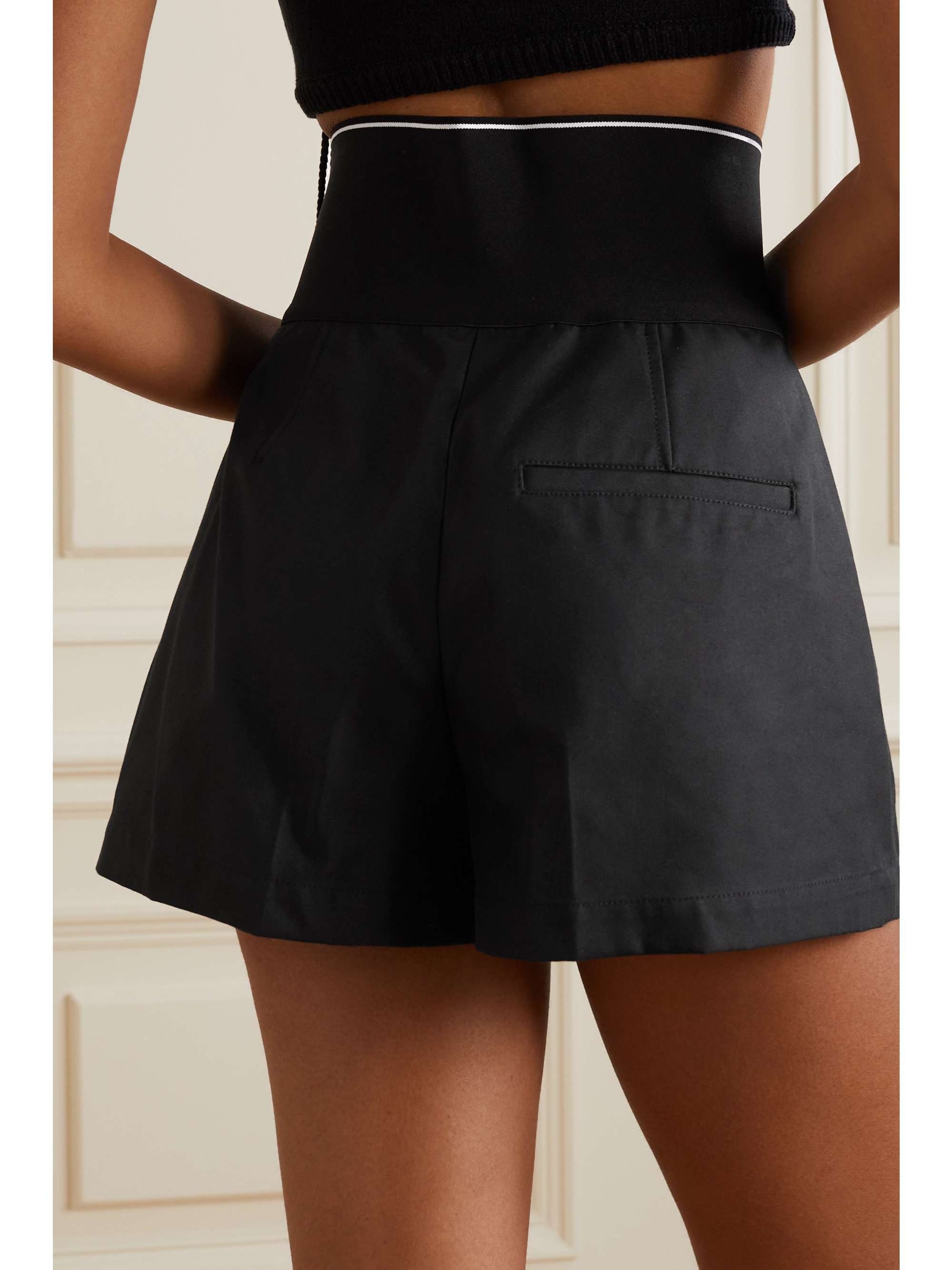 Black Pleated cotton-blend poplin 