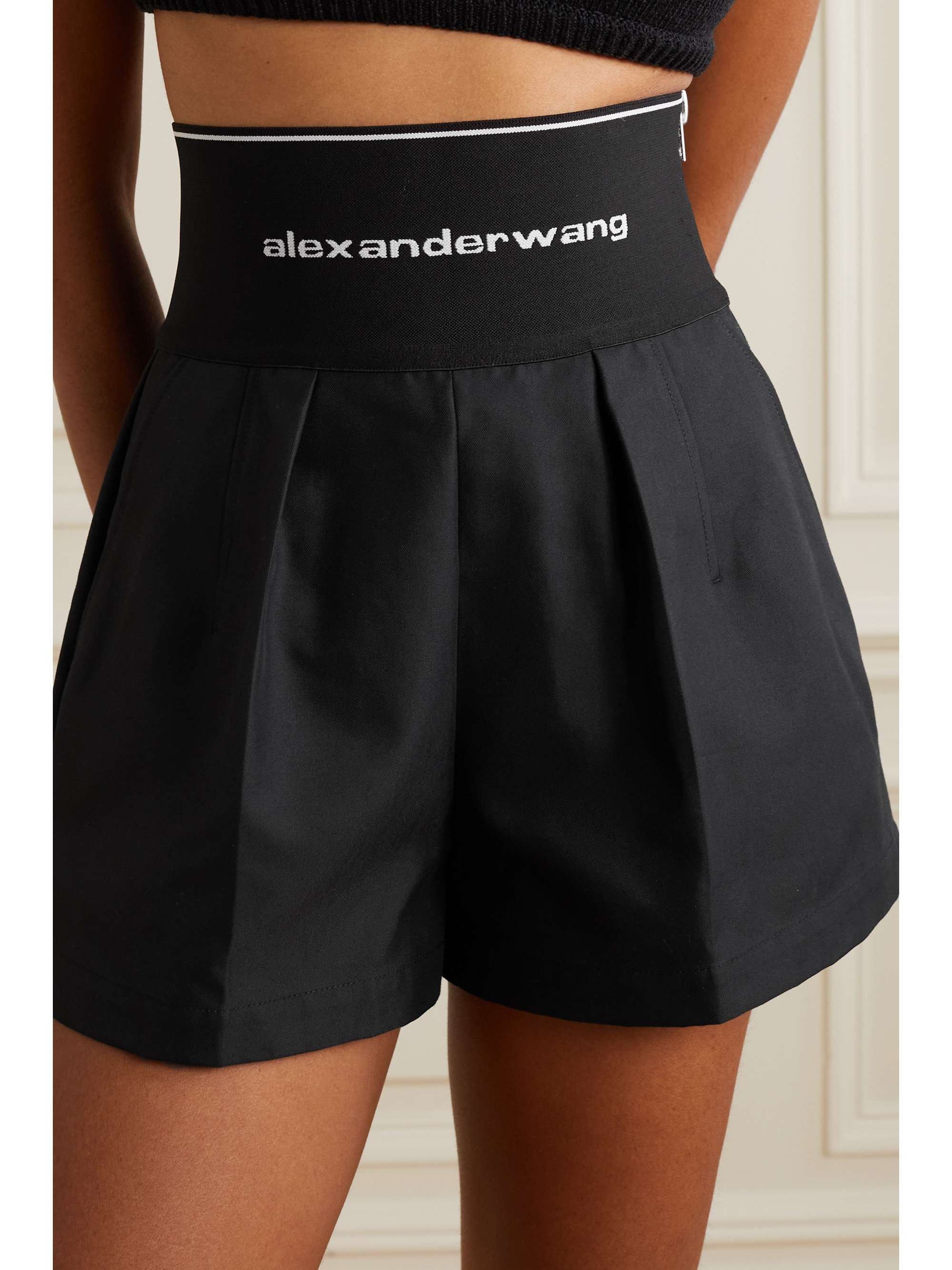 Black Pleated cotton-blend poplin 