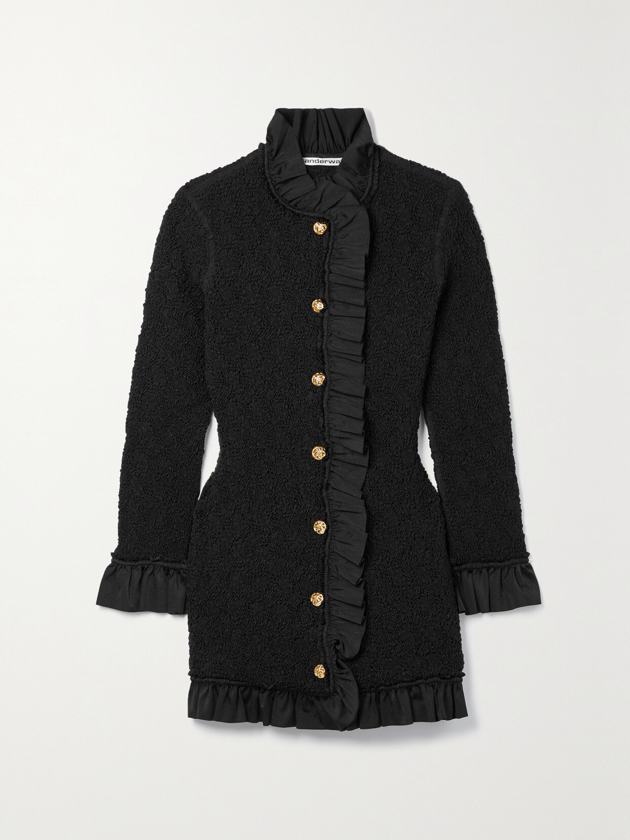 Alexander Wang Ruffled Stretch-seersucker Mini Dress In Black