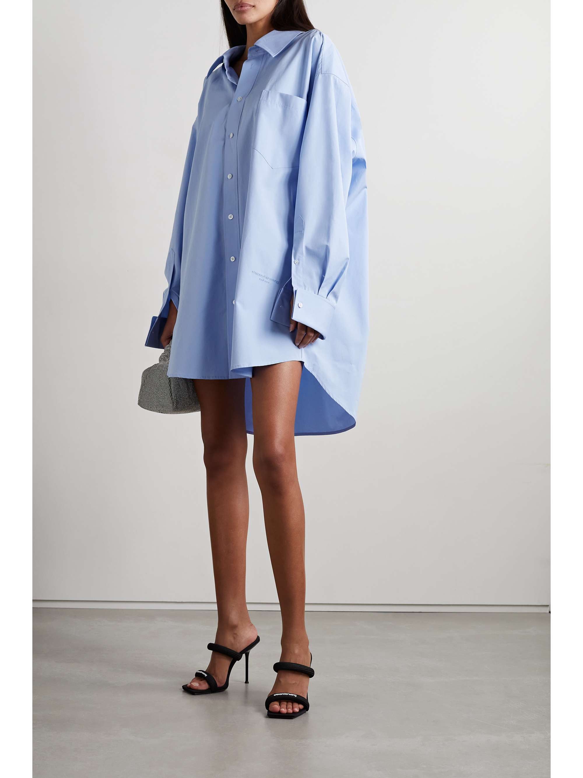 Light blue Oversized cotton-poplin mini shirt dress | ALEXANDER WANG ...