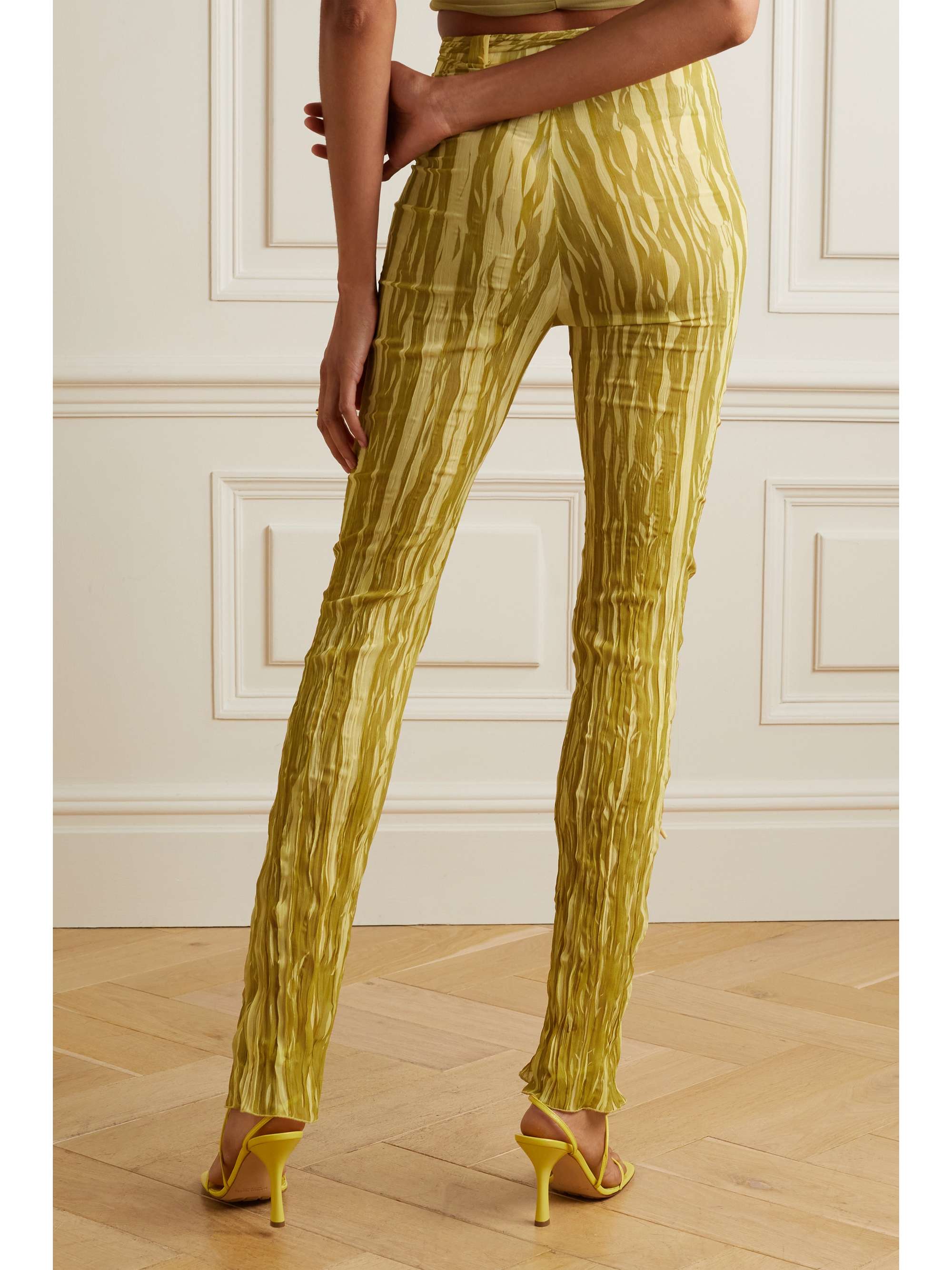 LAPOINTE Belted printed plissé-georgette slim-leg pants
