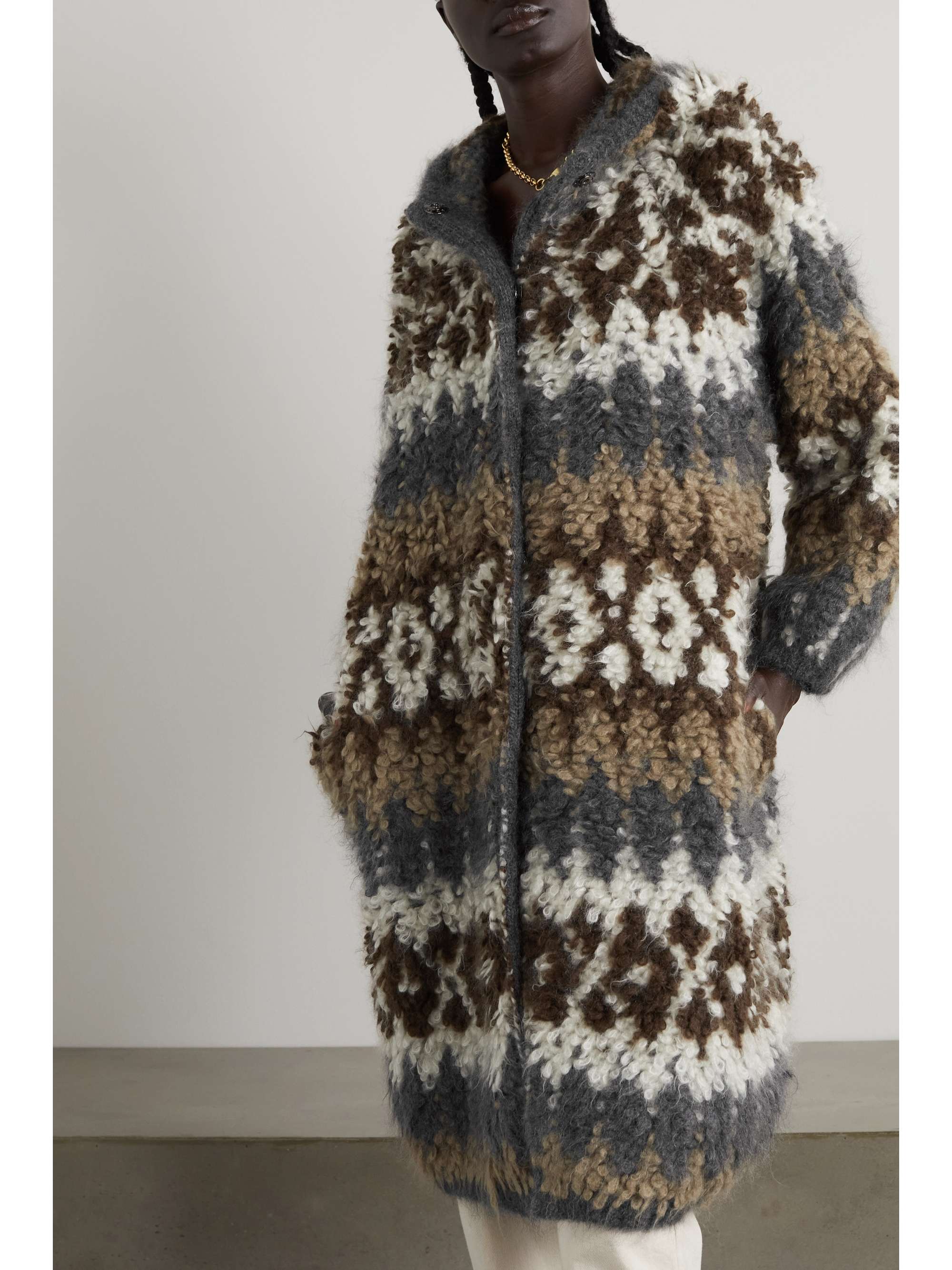 BRUNELLO CUCINELLI Hooded jacquard-knit mohair-blend bouclé cardigan