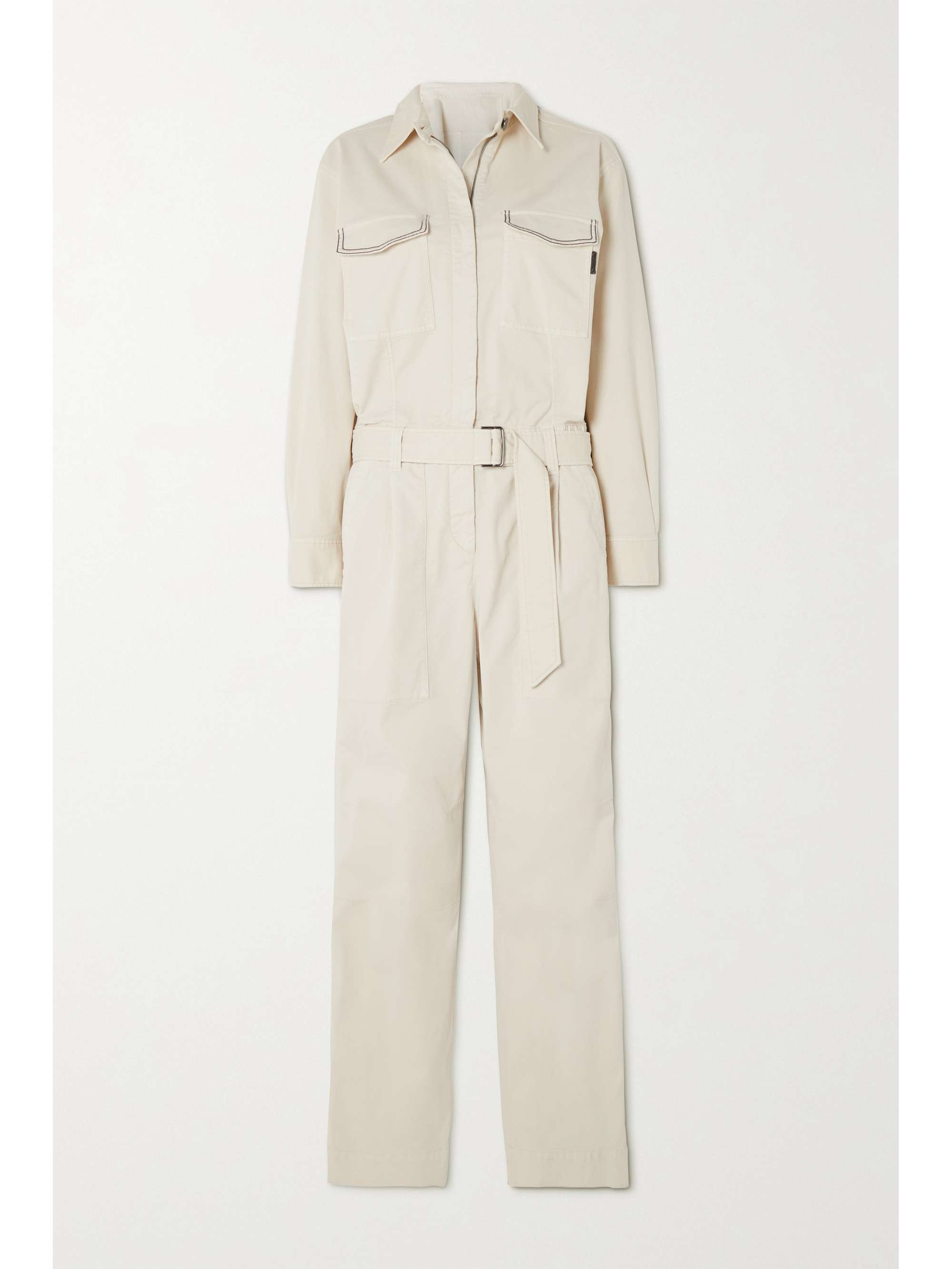 BRUNELLO CUCINELLI Belted bead-embellished cotton-blend drill jumpsuit ...