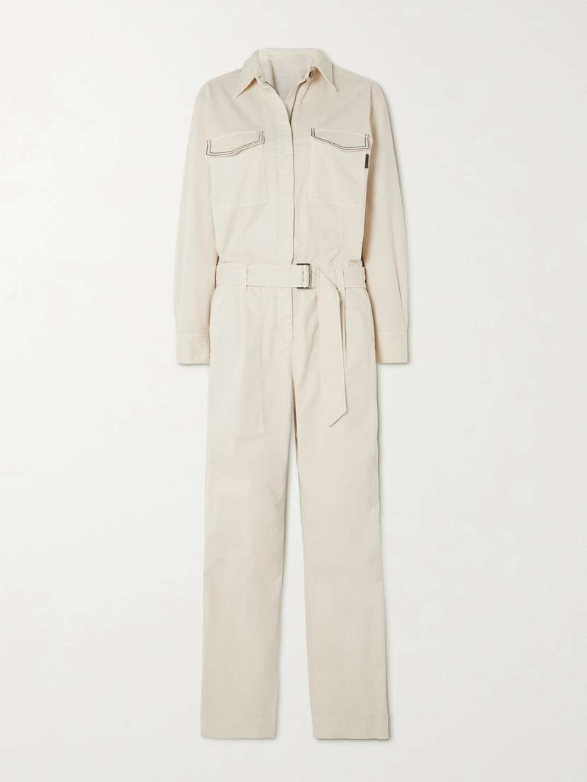 Brunello Cucinelli — Belted bead-embellished cotton-blend drill jumpsuit