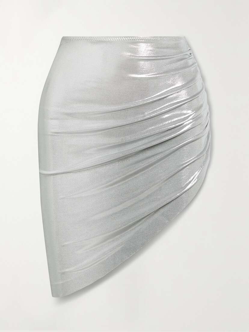 Norma Kamali Asymmetric Ruched Stretch-lamé Mini Skirt -  - x large