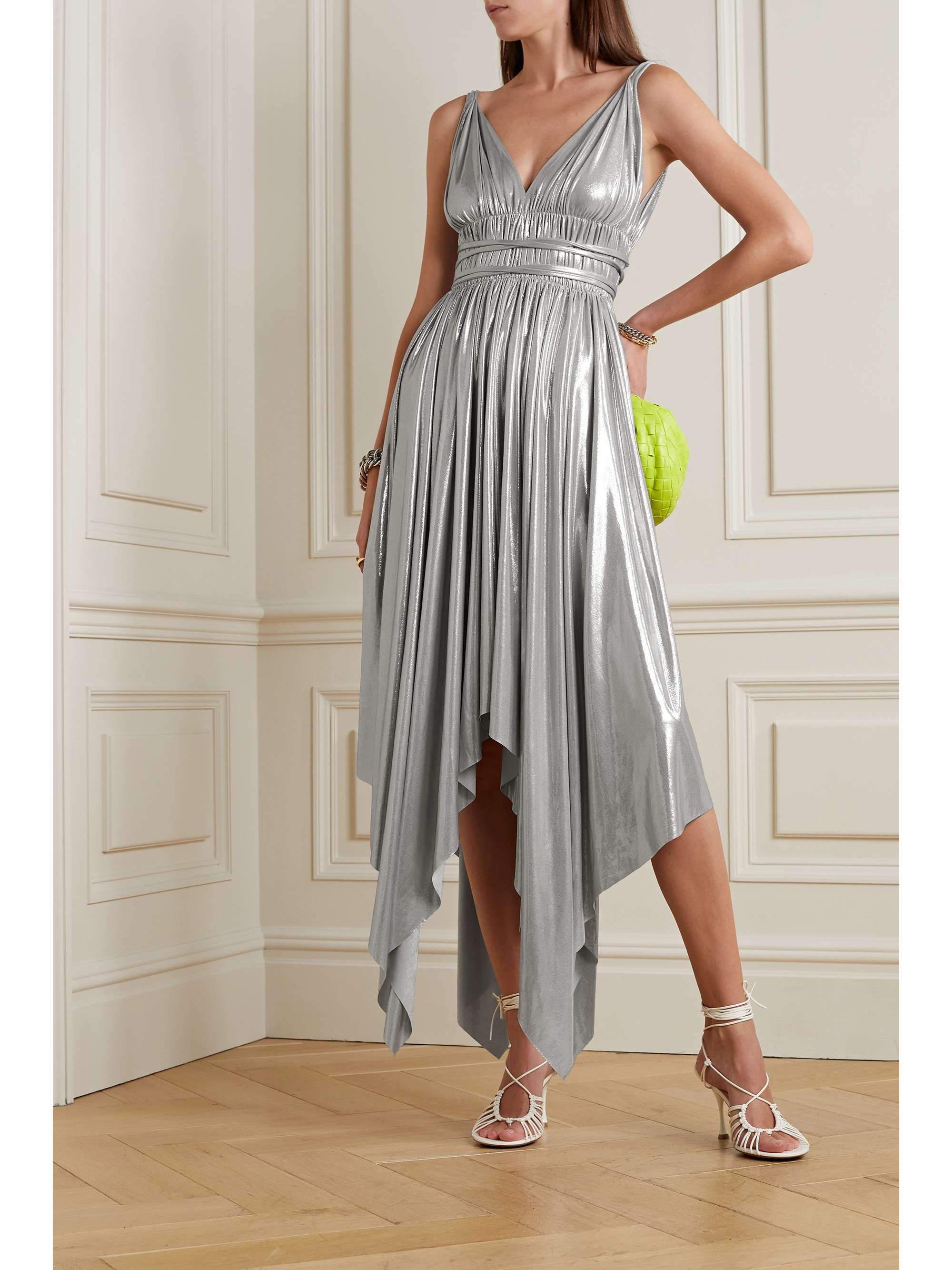 NORMA KAMALI Goddess asymmetric gathered stretch-lamé dress | NET-A-PORTER