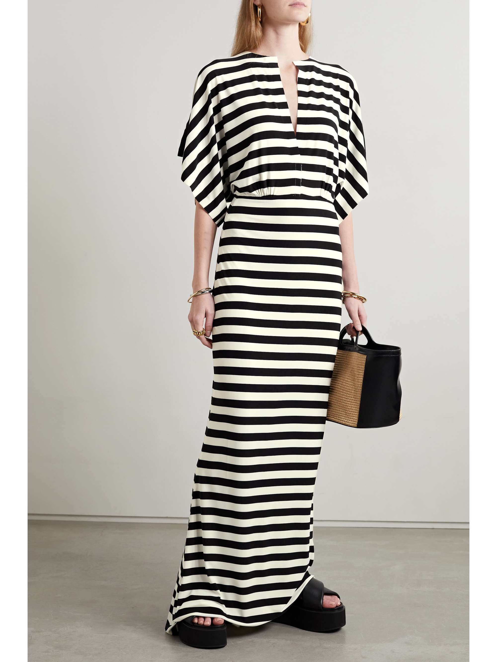 NORMA KAMALI Obie striped stretchjersey maxi dress NETAPORTER