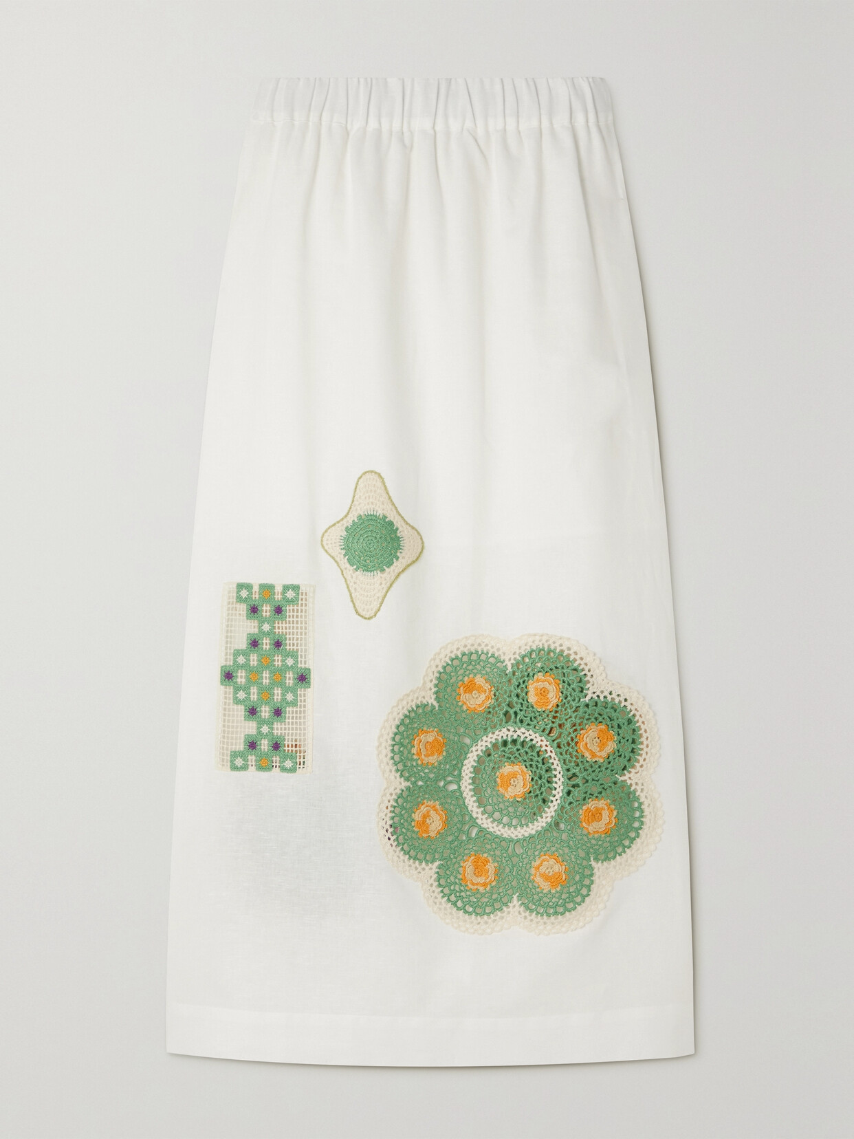 Ramona Crochet-embellished Cotton And Linen-blend Midi Skirt