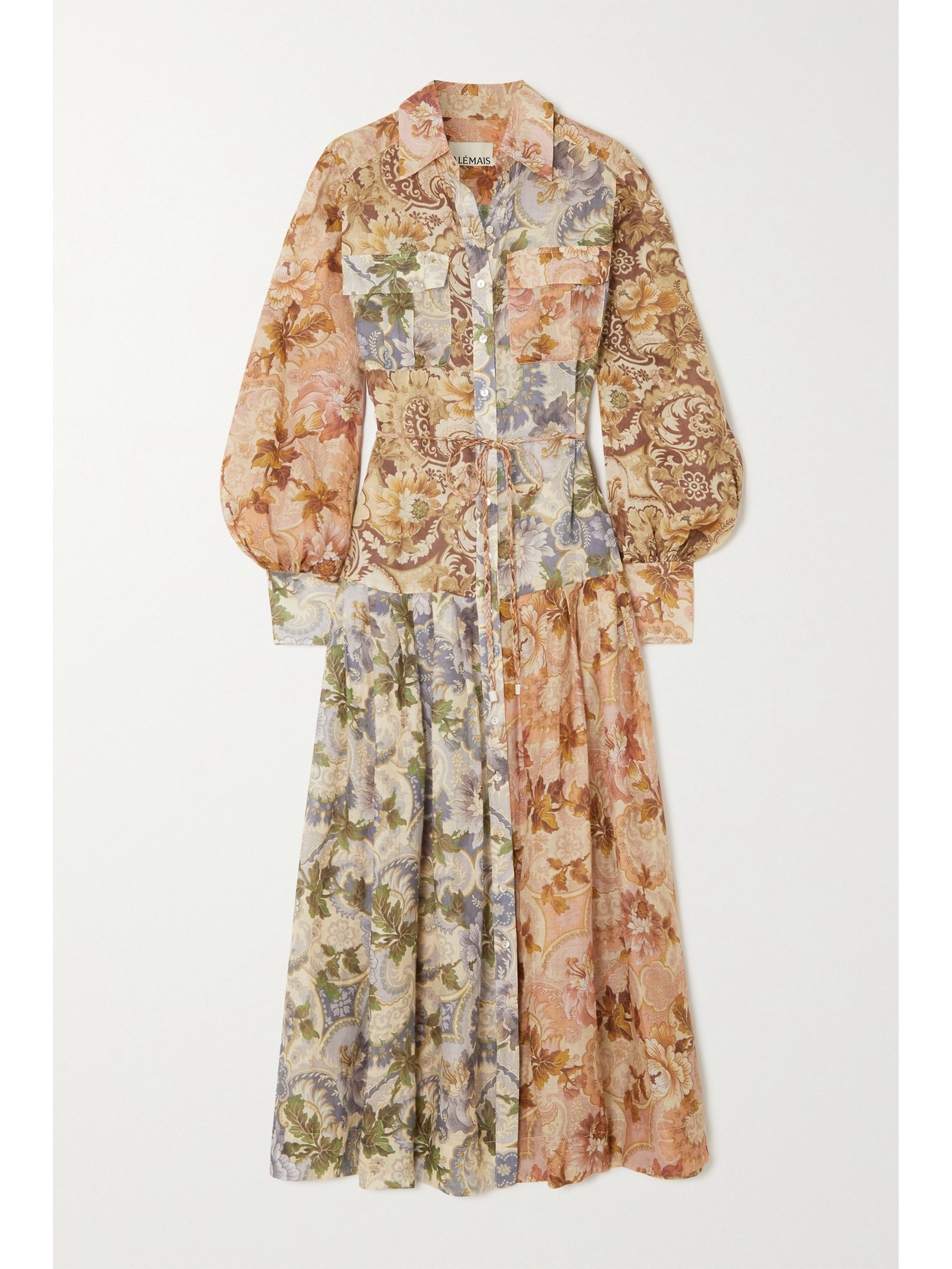 ALEMAIS PHILLIPA BELTED PRINTED RAMIE MAXI SHIRT DRESS