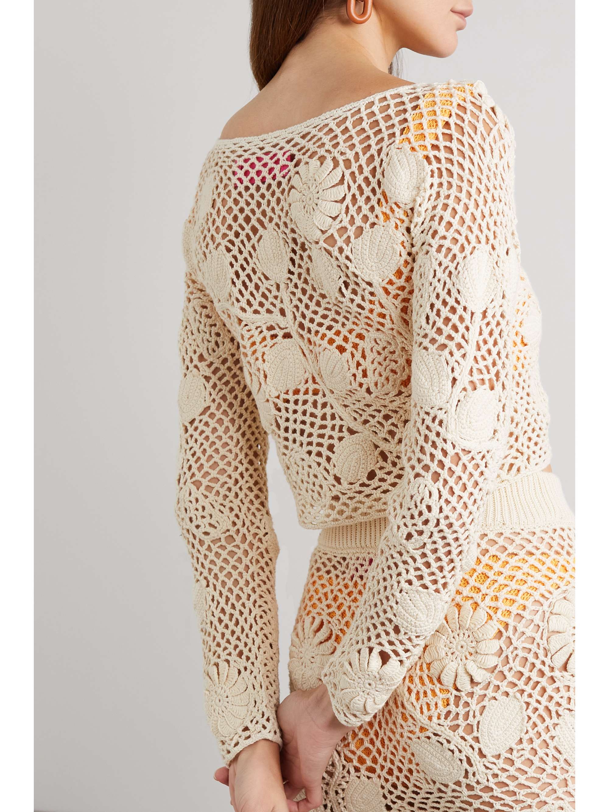 THE ELDER STATESMAN Cropped crocheted organic cotton sweater