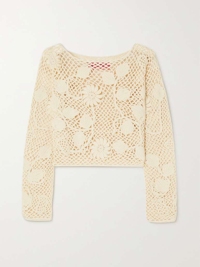 The Elder Statesman Cropped Crocheted Organic Cotton Sweater