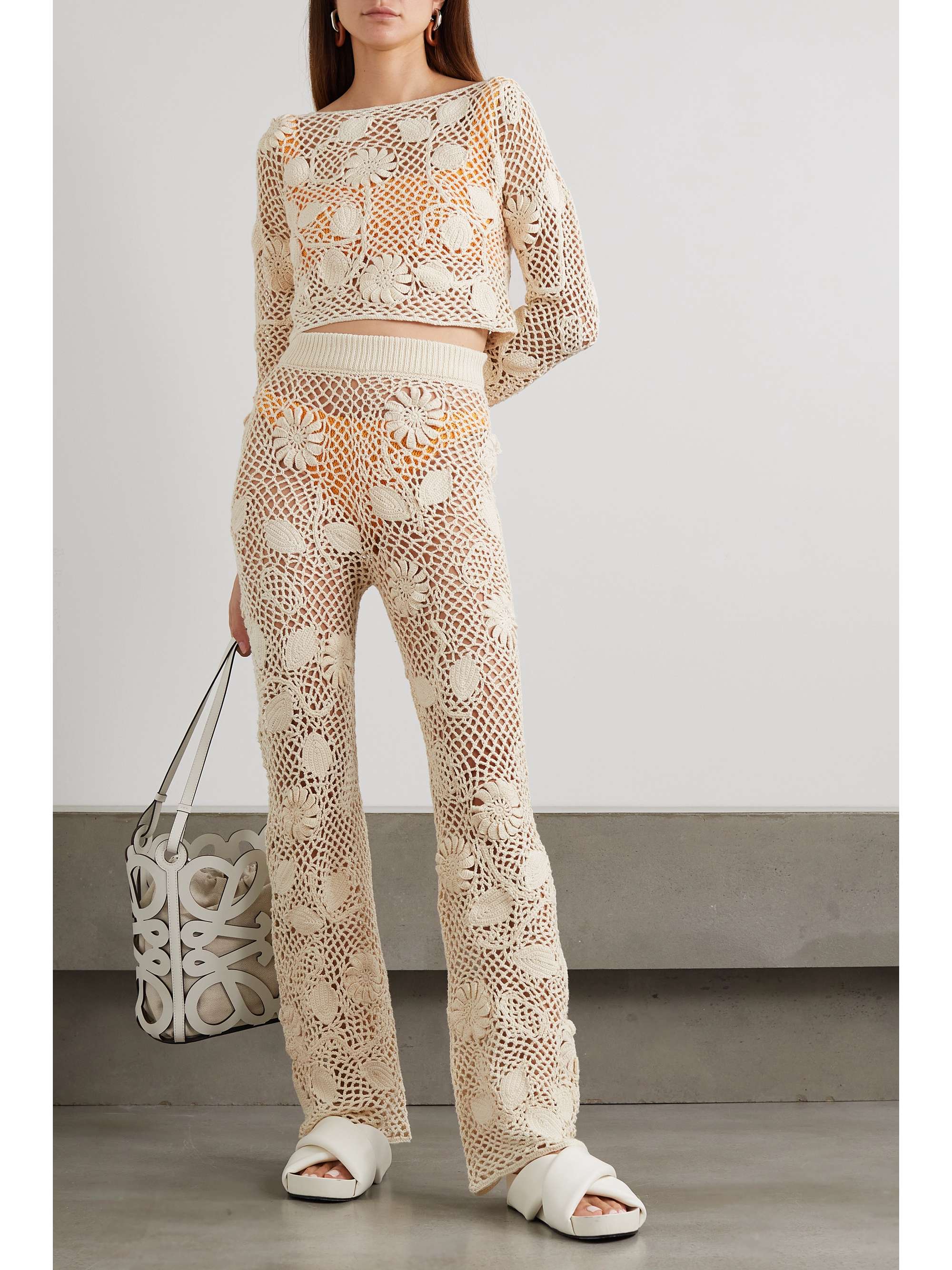 THE ELDER STATESMAN Cropped crocheted organic cotton sweater