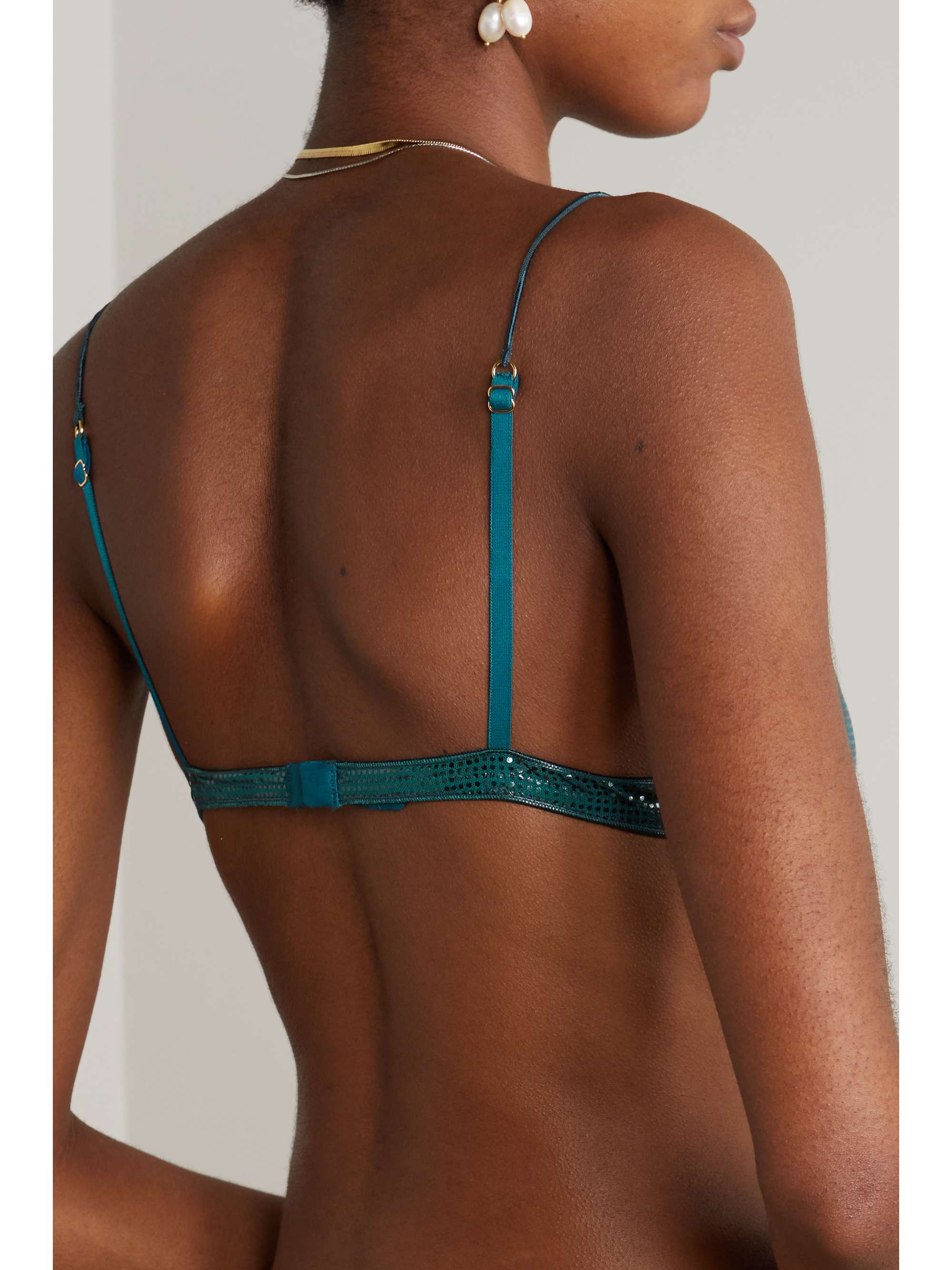OSÉREE Disco metallic polka-dot stretch-mesh soft-cup triangle bra