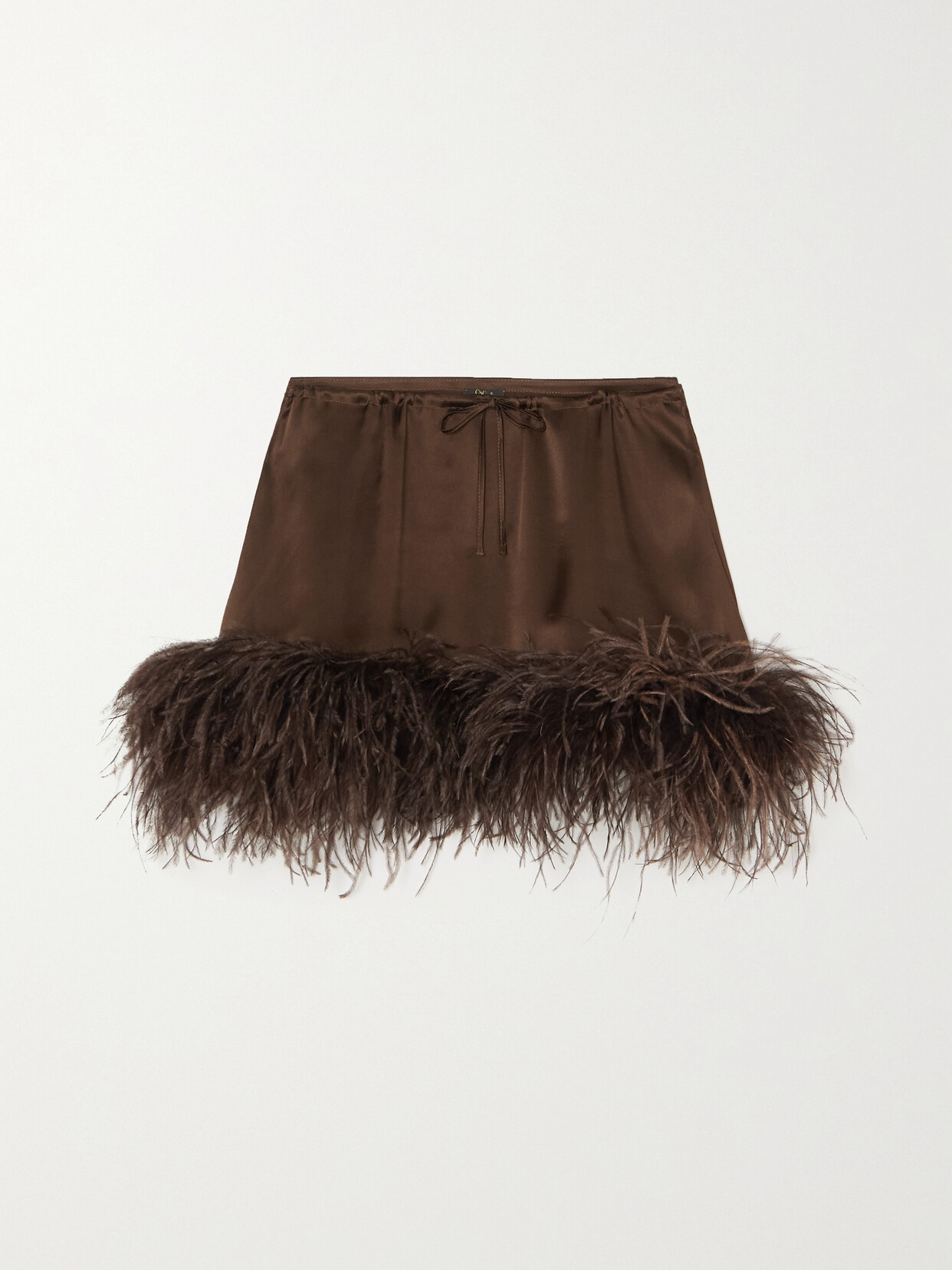 Oséree - Feather-trimmed Satin Mini Skirt - Brown