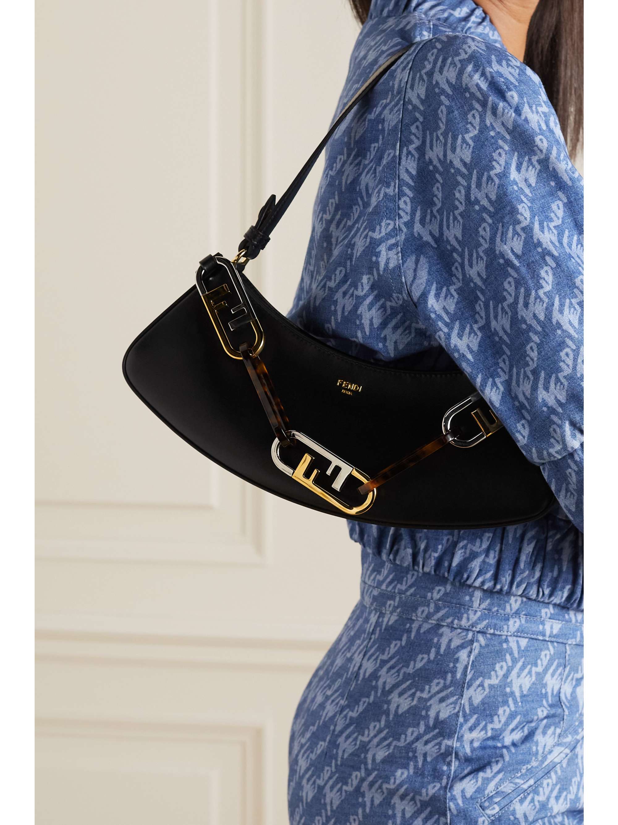 FENDI O'Lock embellished leather shoulder bag | NET-A-PORTER