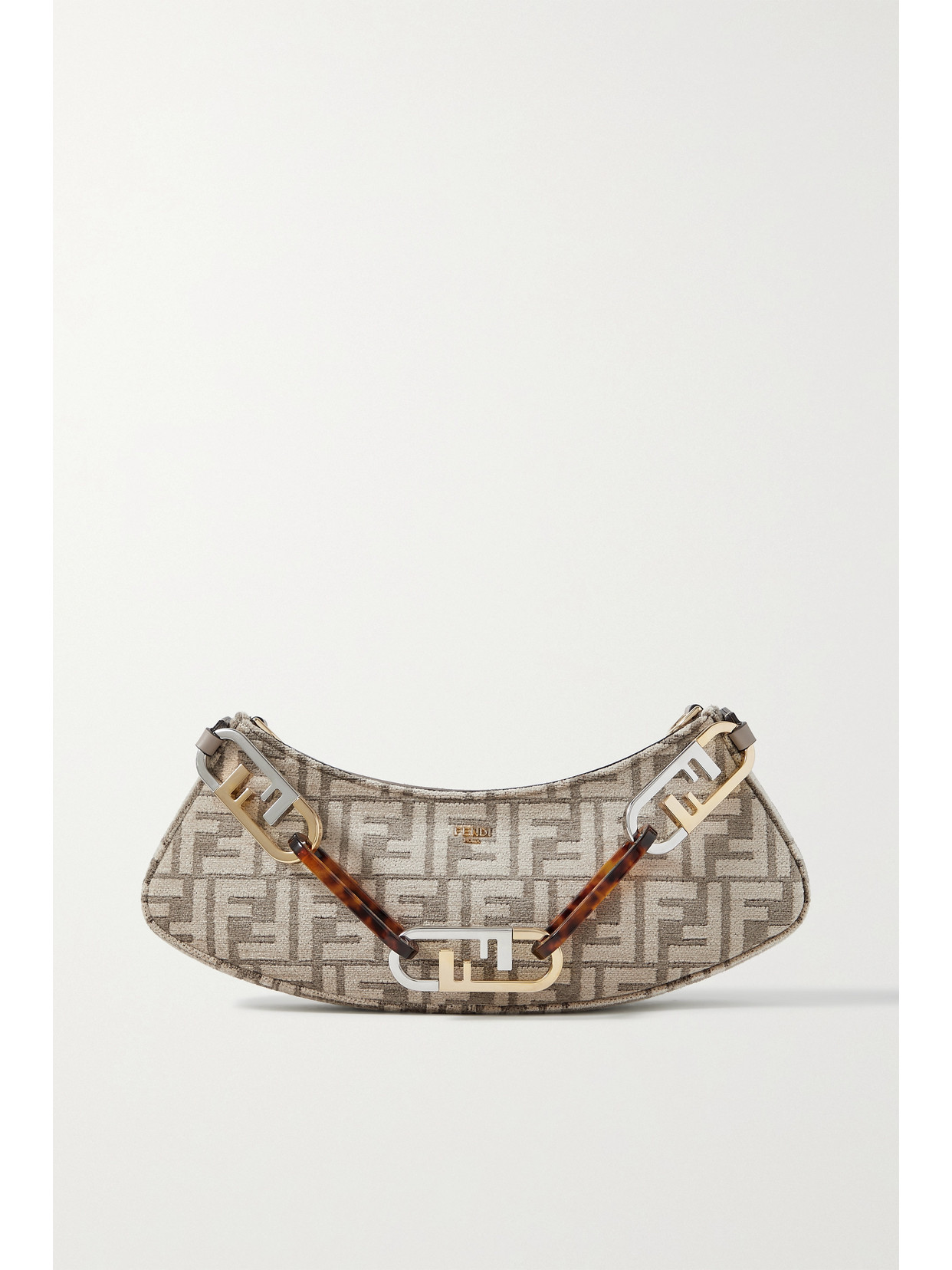 FENDI O'LOCK SWING LOGO-JACQUARD CHENILLE SHOULDER BAG