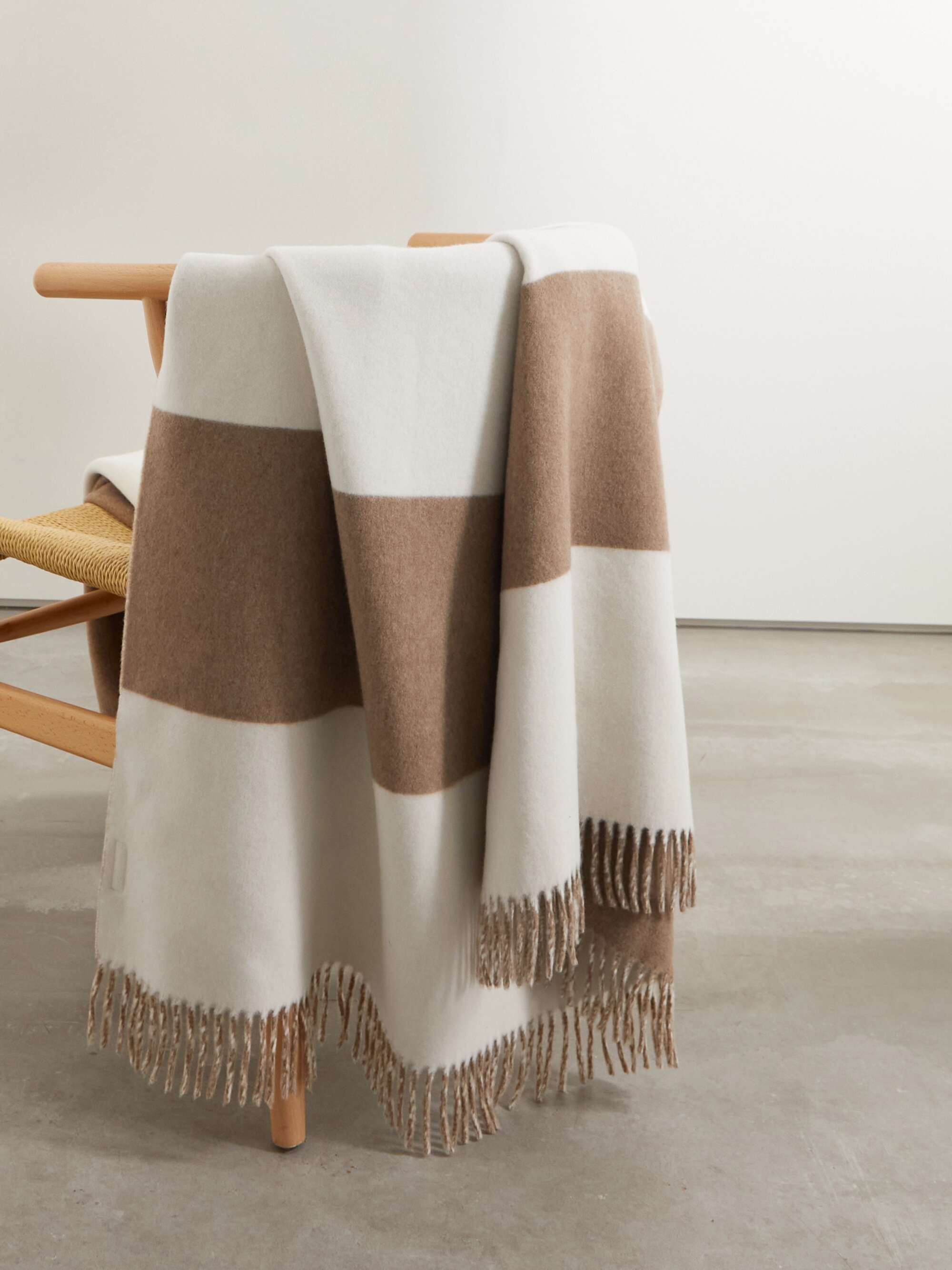Fringed striped cashmere blanket