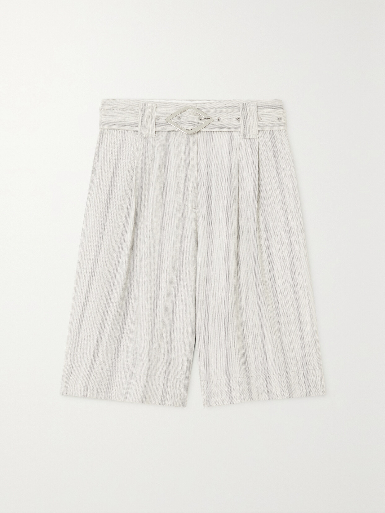 Ganni Belted Striped Voile Shorts In Ivory