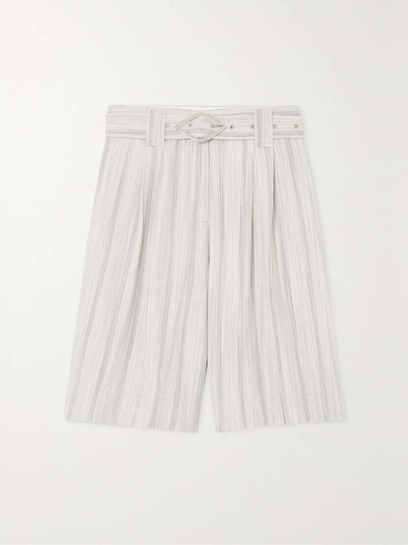 Ganni Belted Striped Voile Shorts