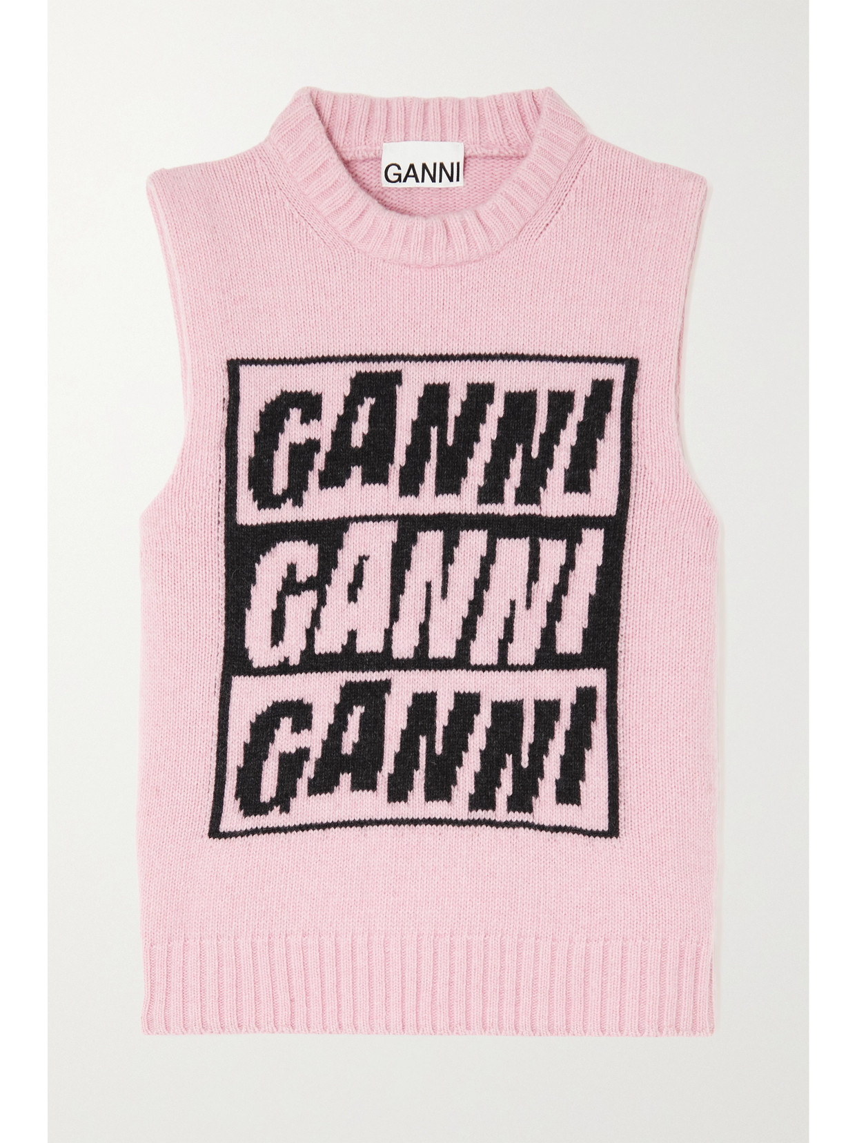 GANNI INTARSIA RECYCLED WOOL-BLEND TANK