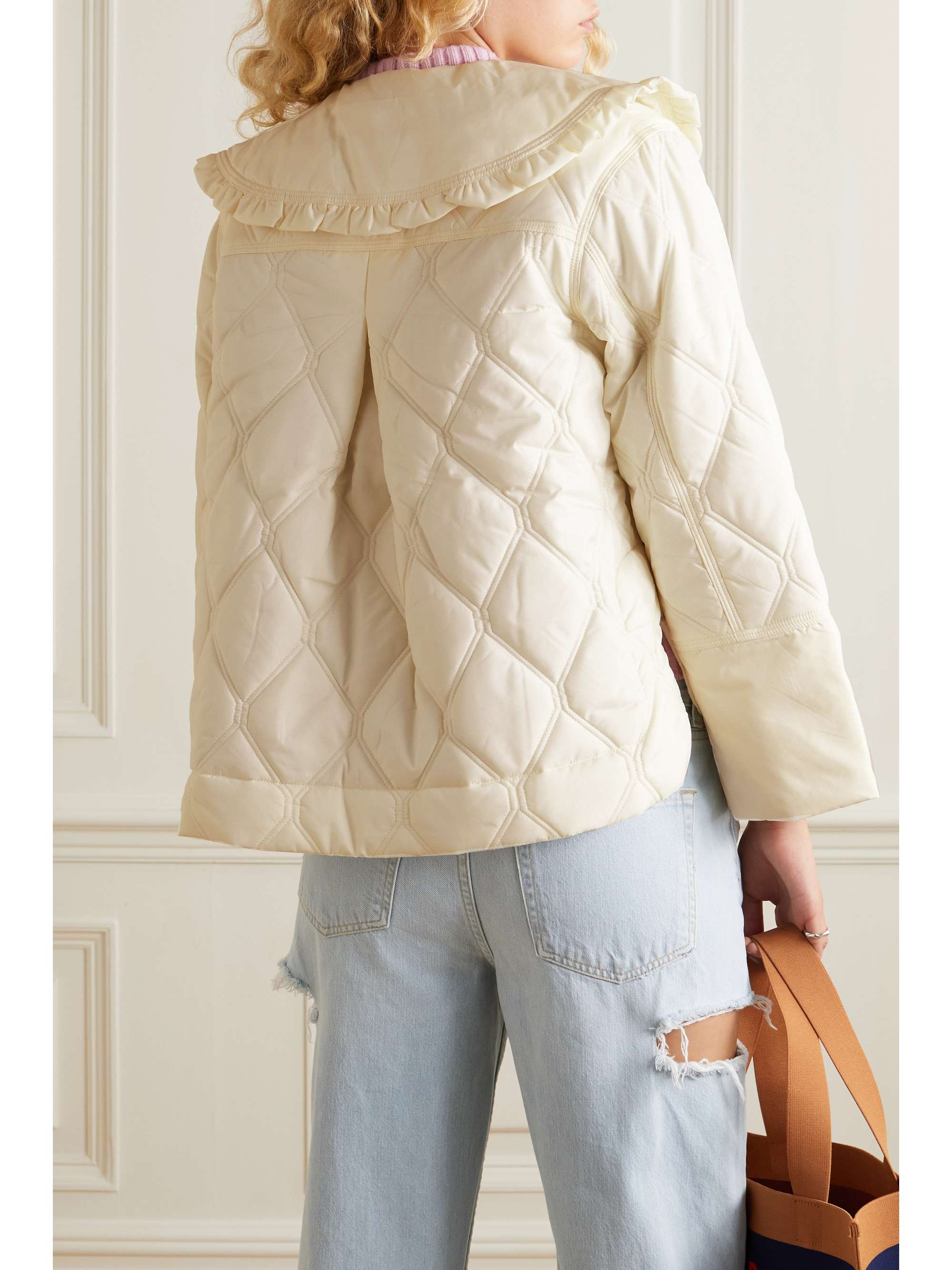 GANNI Ruffled quilted recycled shell jacket