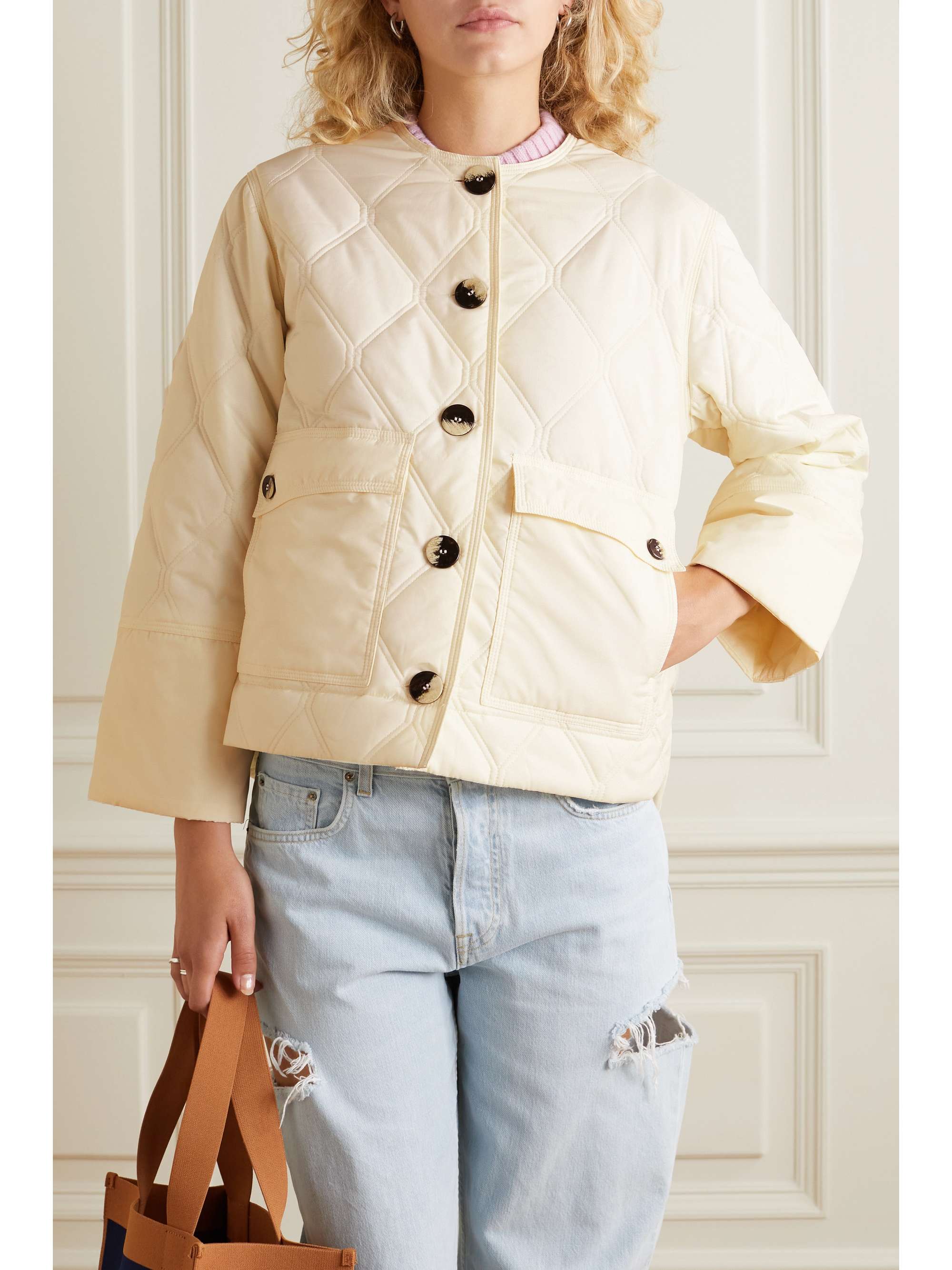 GANNI Ruffled quilted recycled shell jacket