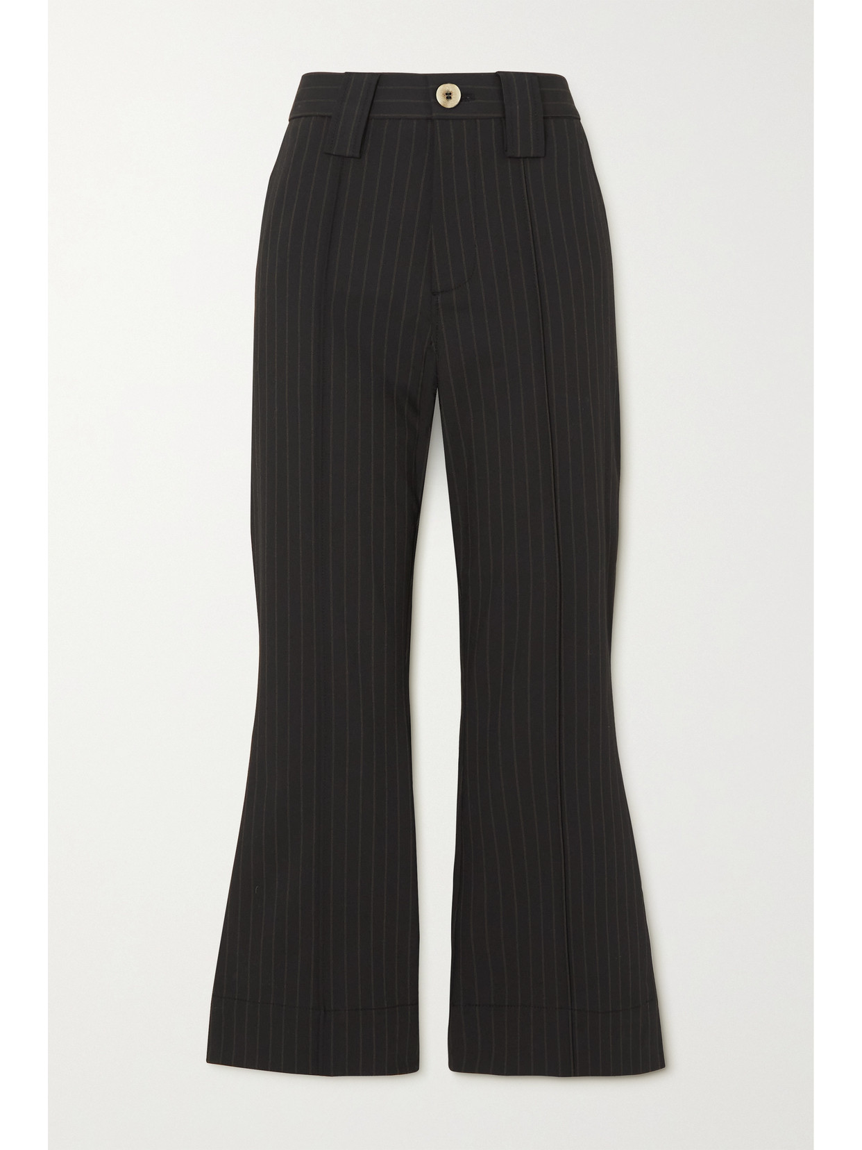 Ganni Pinstripe Cropped Bootcut Pants In Black