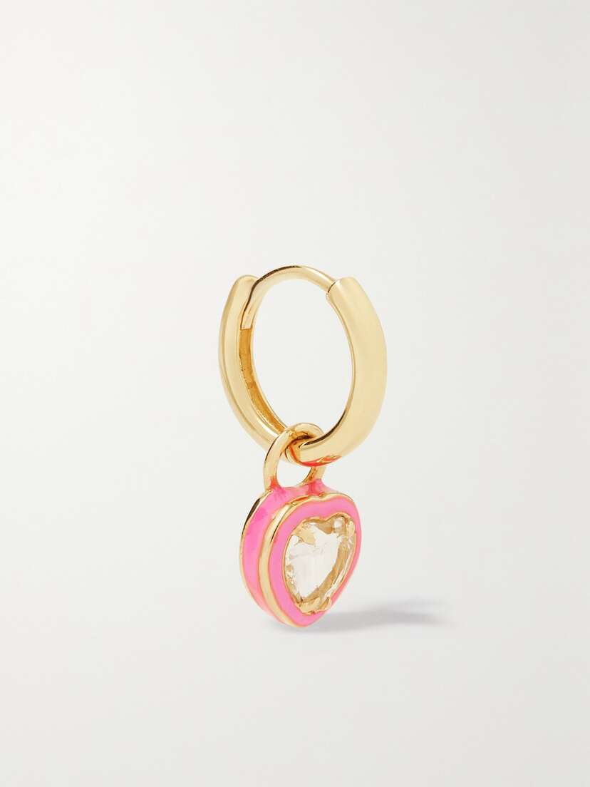 Alison Lou Heart Cocktail 14-karat Gold, Topaz And Enamel Single Hoop Earring