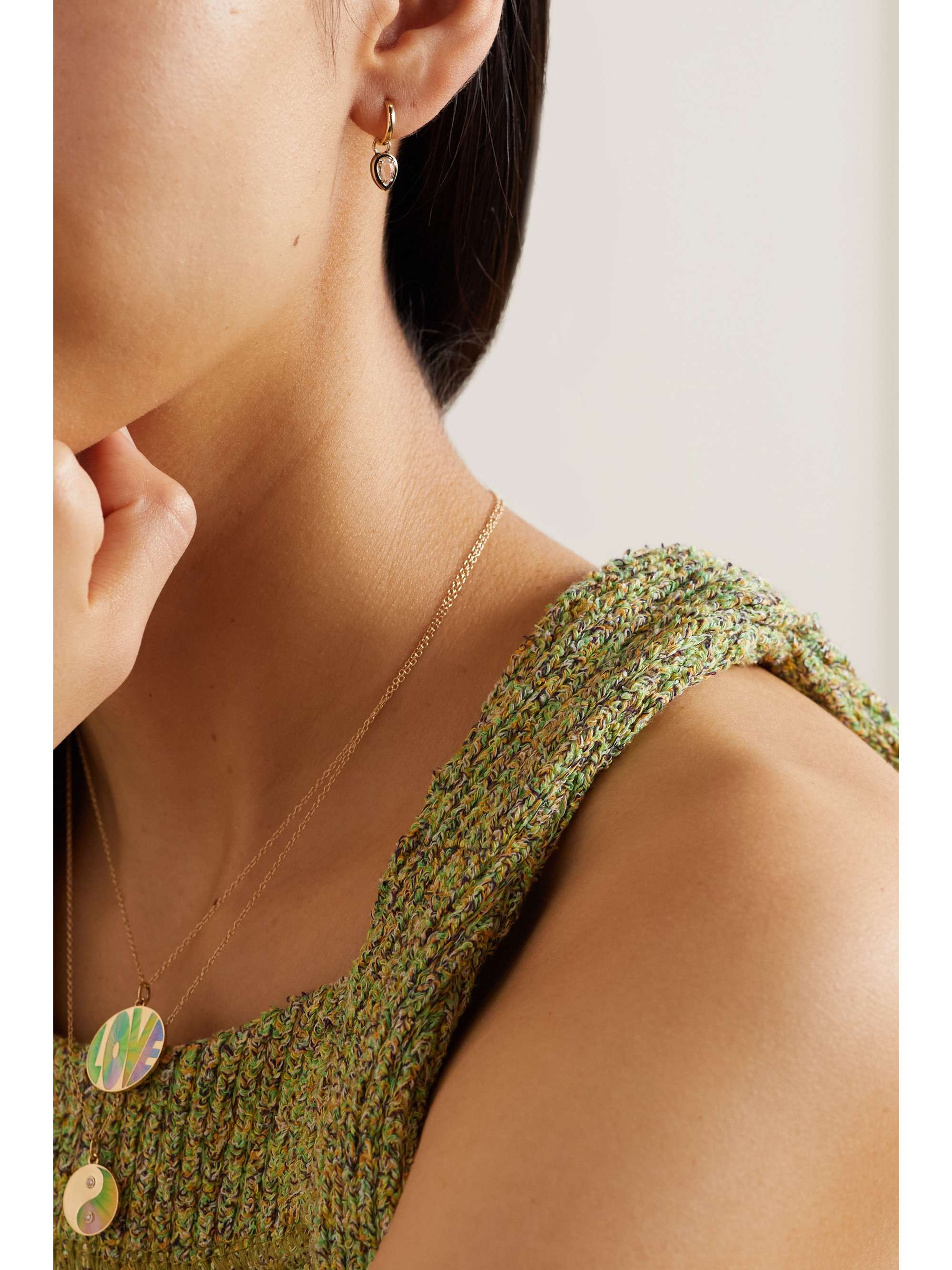 ALISON LOU Pear Cocktail 14-karat gold, topaz and enamel single hoop earring
