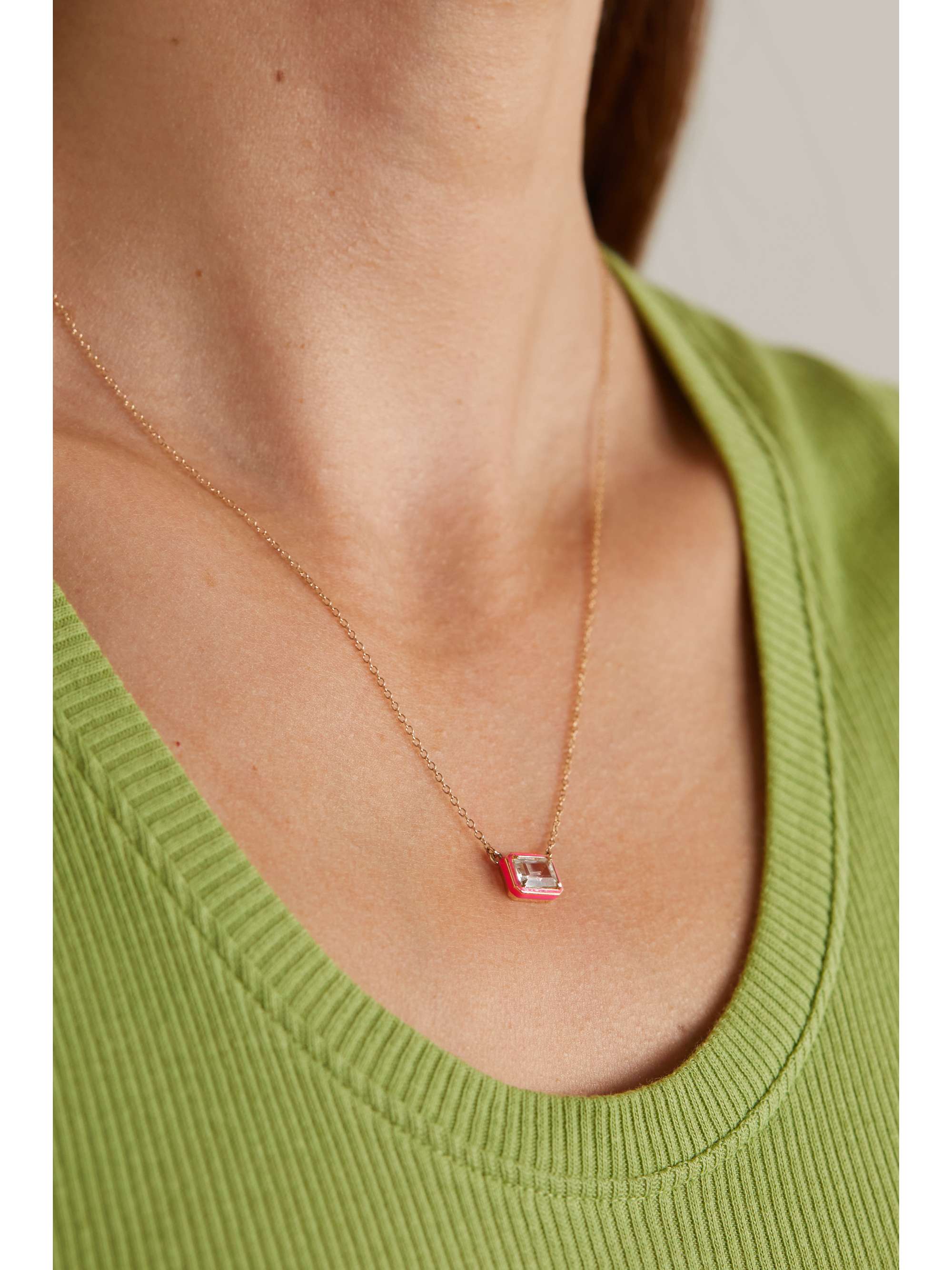 ALISON LOU Heart 14-karat gold, topaz and enamel necklace